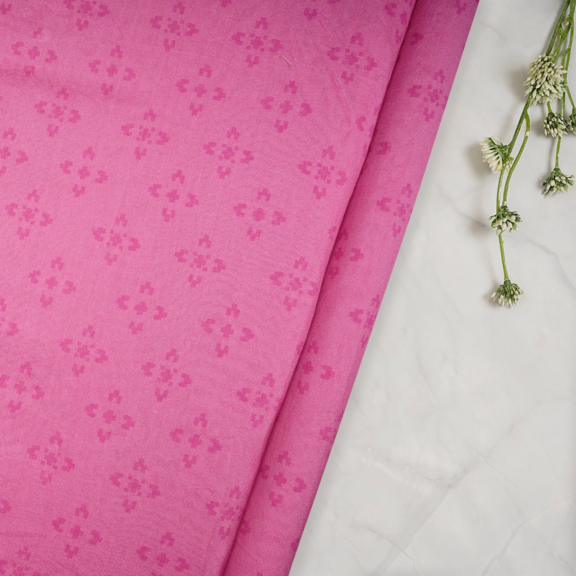 (Pre-Cut 3.60 Mtr)Pink Color Booti Pattern Digital Printed Pure Chanderi Fabric