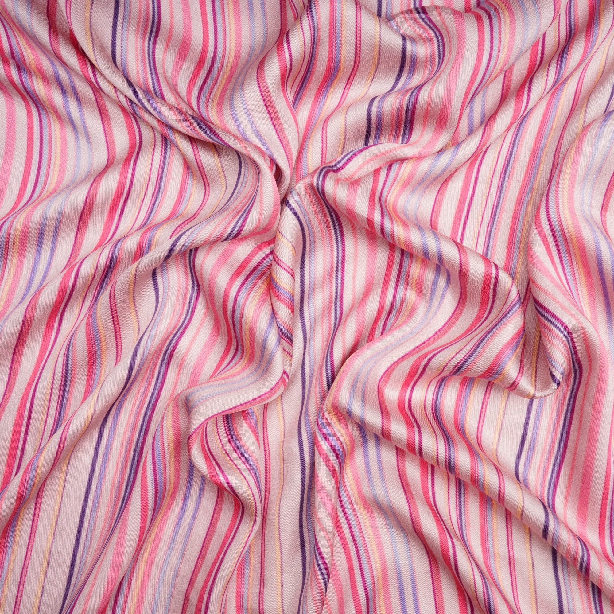 (Pre-Cut 1.50 Mtr)Pink Stripe Pattern Digital Print-Maple Silk Fabric