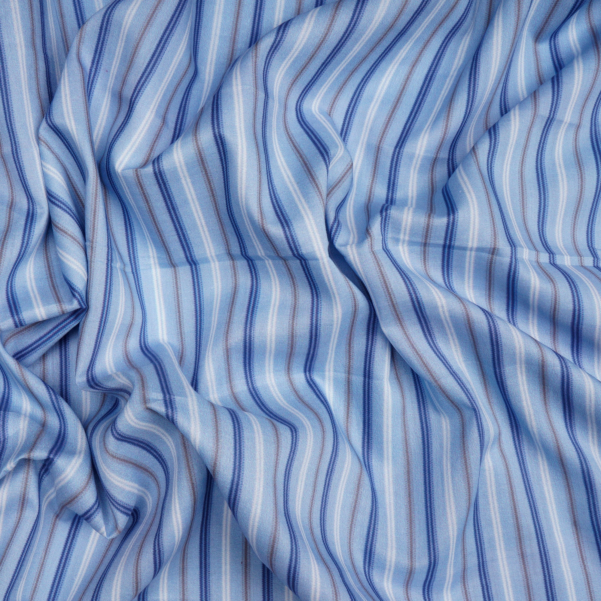 (Pre-Cut 1.30 Mtr)Azure Blue Stripe Pattern Digital Print Lawn Fabric