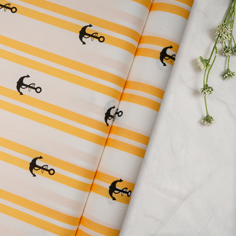 (Pre-Cut 1.50 Mtr)Off White Yellow Color Printed Mill Made Cotton Poplin Fabric