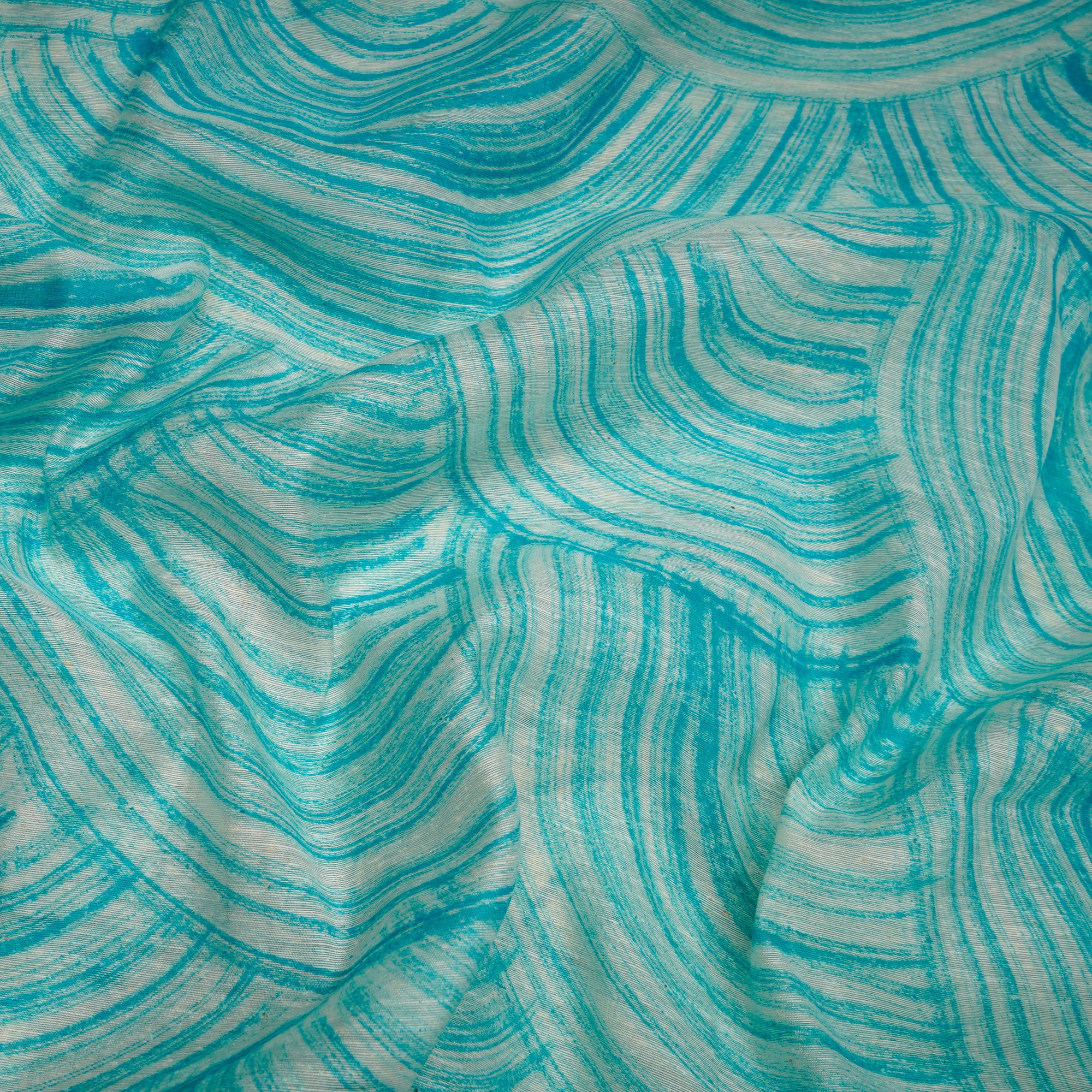 (Pre-Cut 4.00Mtr)Sky Blue All Over Pattern Screen Print Noile Silk Fabric