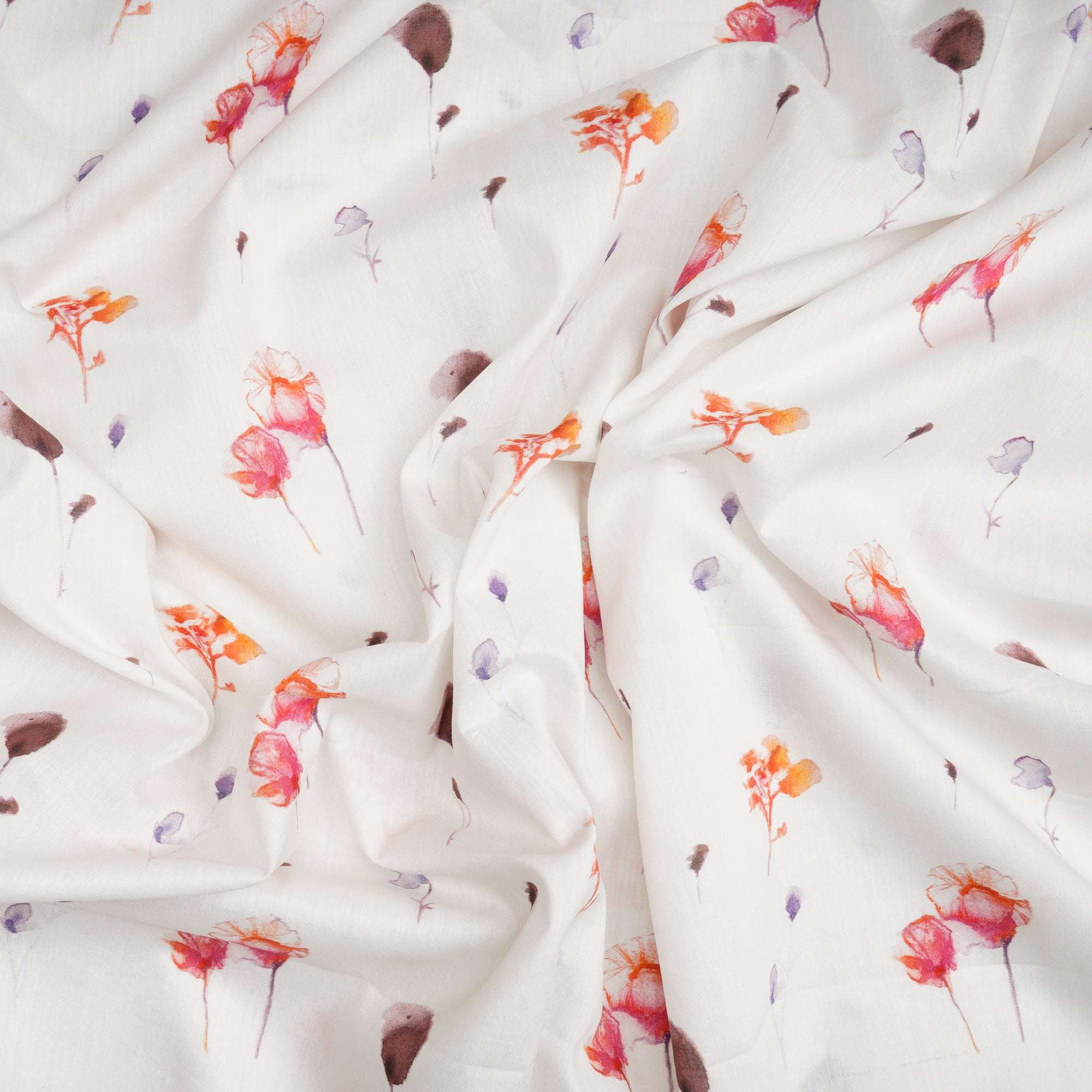 (Pre-Cut 2.20 Mtr)White Floral Pattern Digital Print-Lawn Fabric