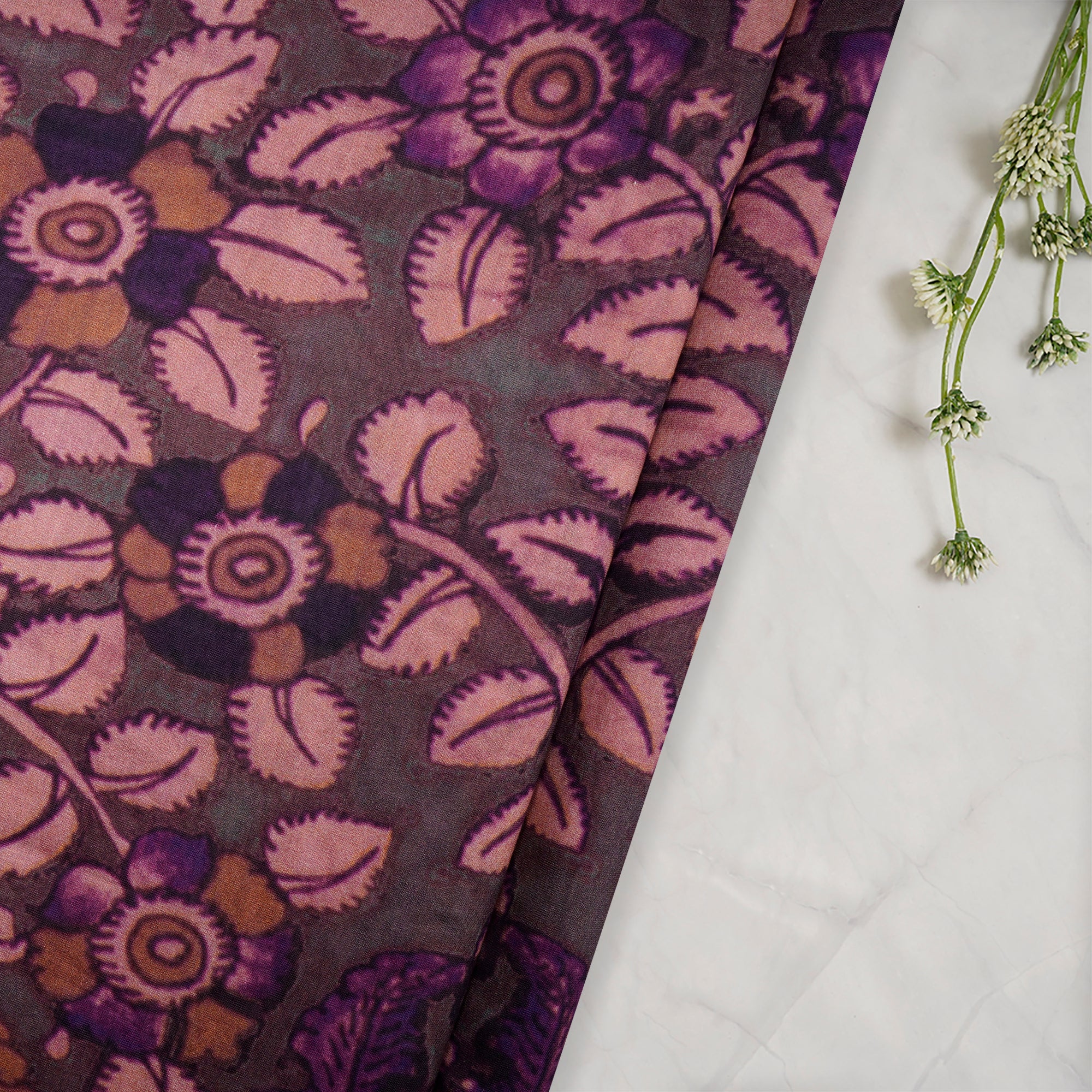 (Pre-Cut 1.90 Mtr)Multi Color Floral Pattern Digital Print Chanderi Fabric