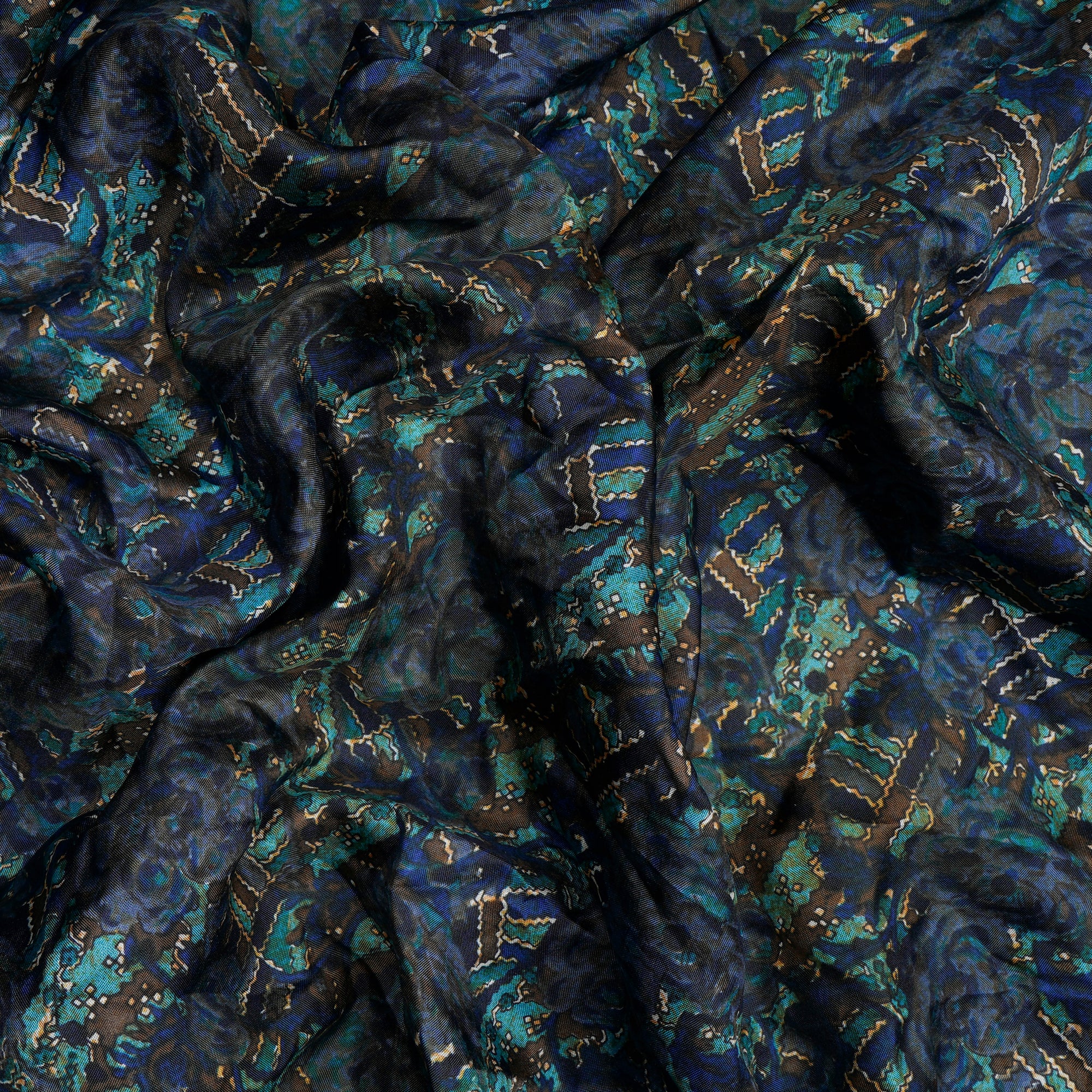 (Pre-Cut 1.80 Mtr)Dark Blue Color Printed Plain Silk Fabric