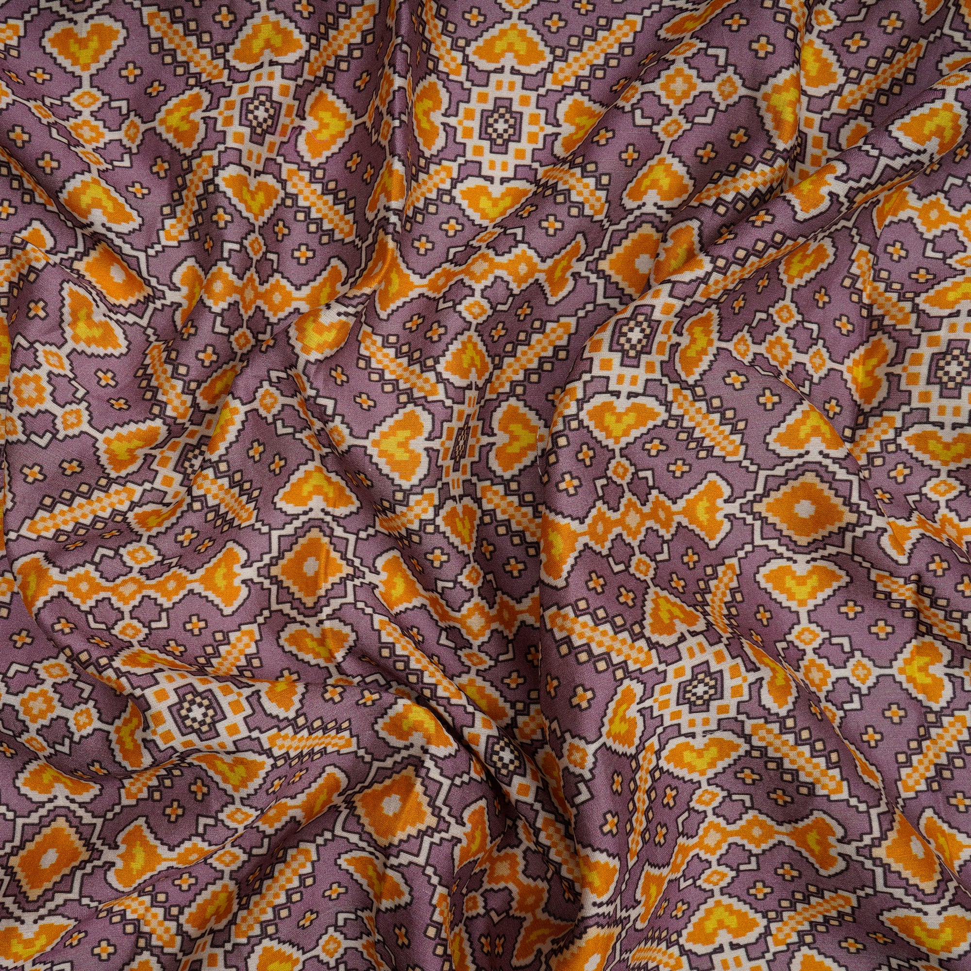 (Pre-Cut 1.00 Mtr)Crocus Patola Pattern Digital Printed Pure Chanderi Fabric