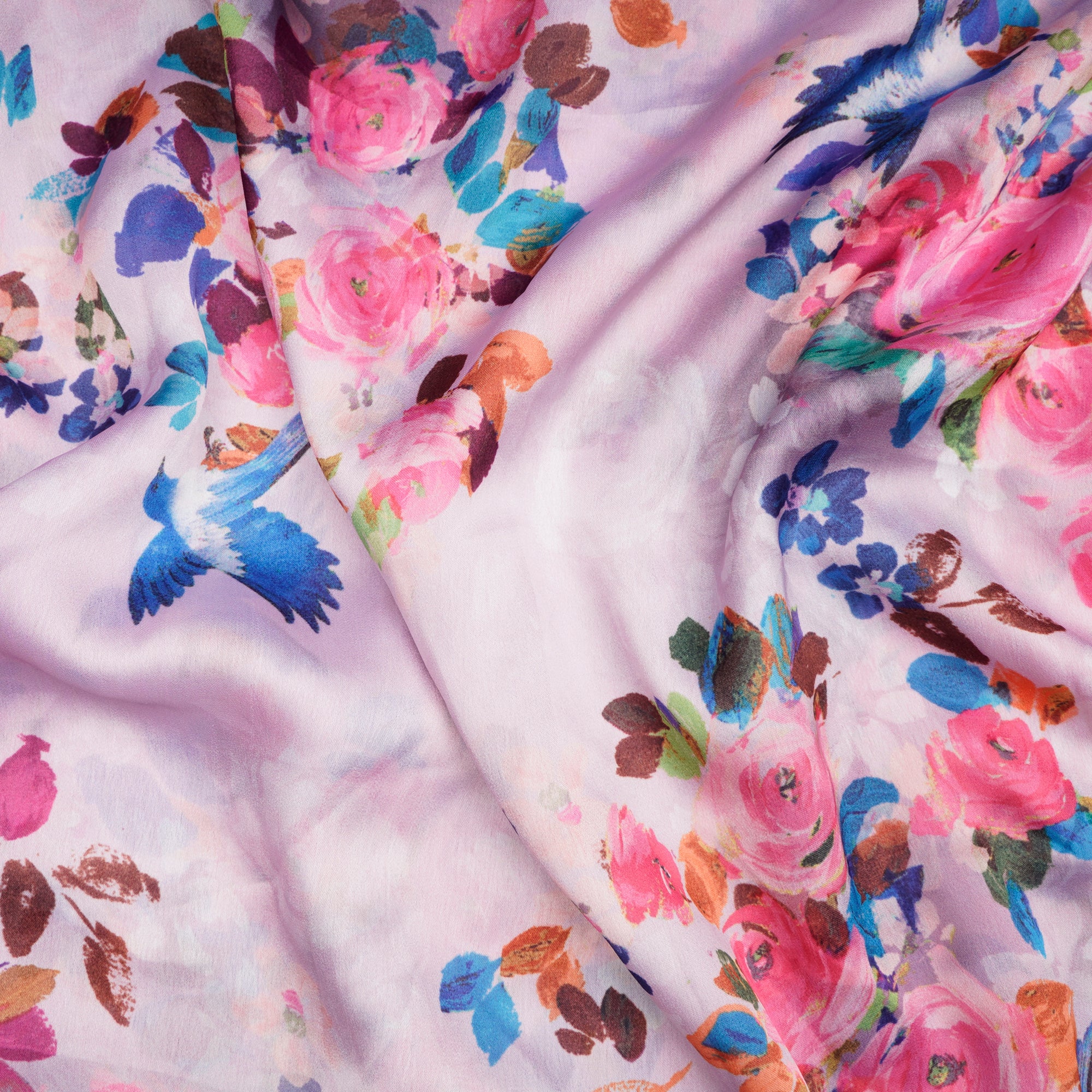 (Pre-Cut 2.50 Mtr)Multi Color Floral Pattern Printed Satin Chiffon Fabric