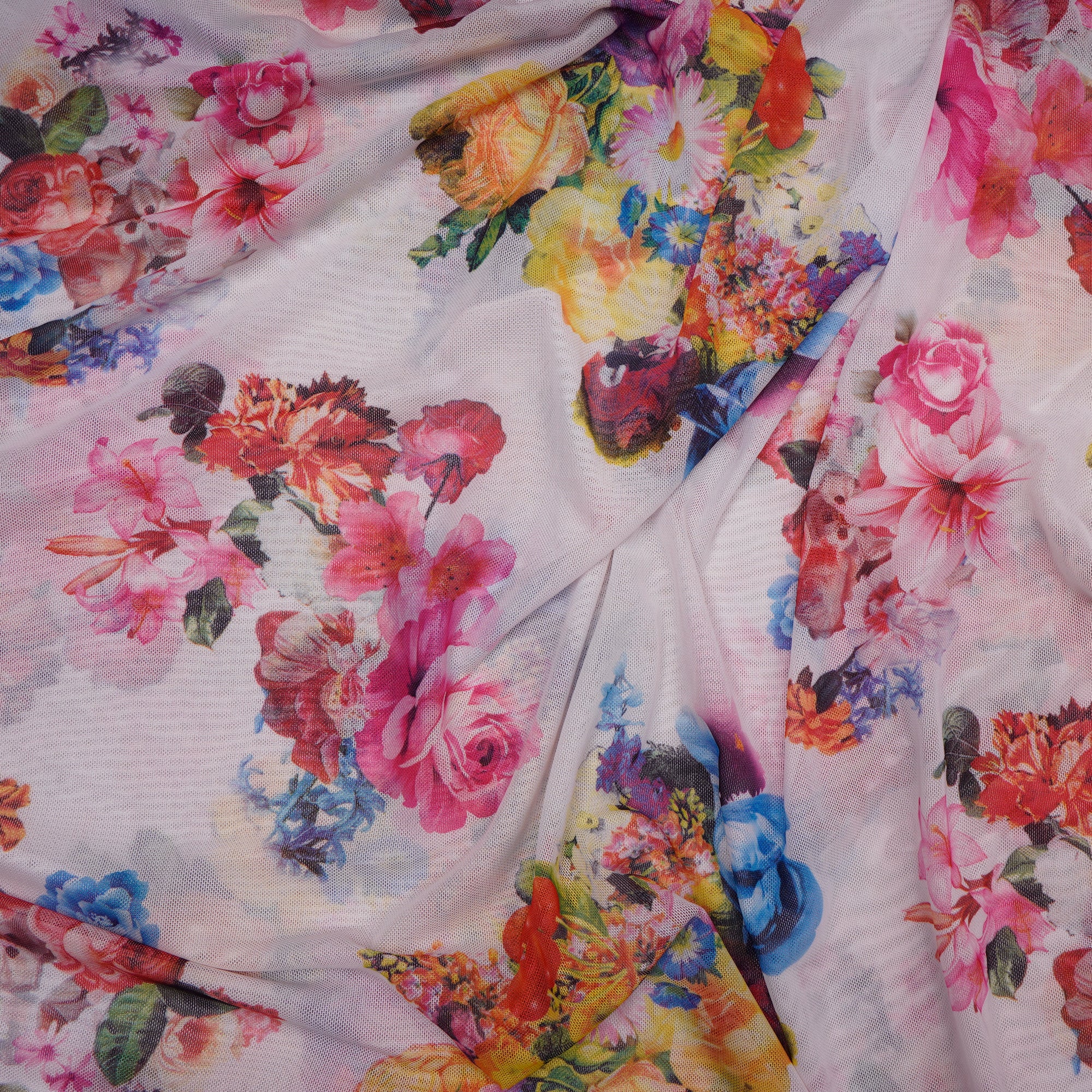 (Pre-Cut 1.10 Mtr) Multi Color Floral Pattern Digital Print Nylon Fbaric