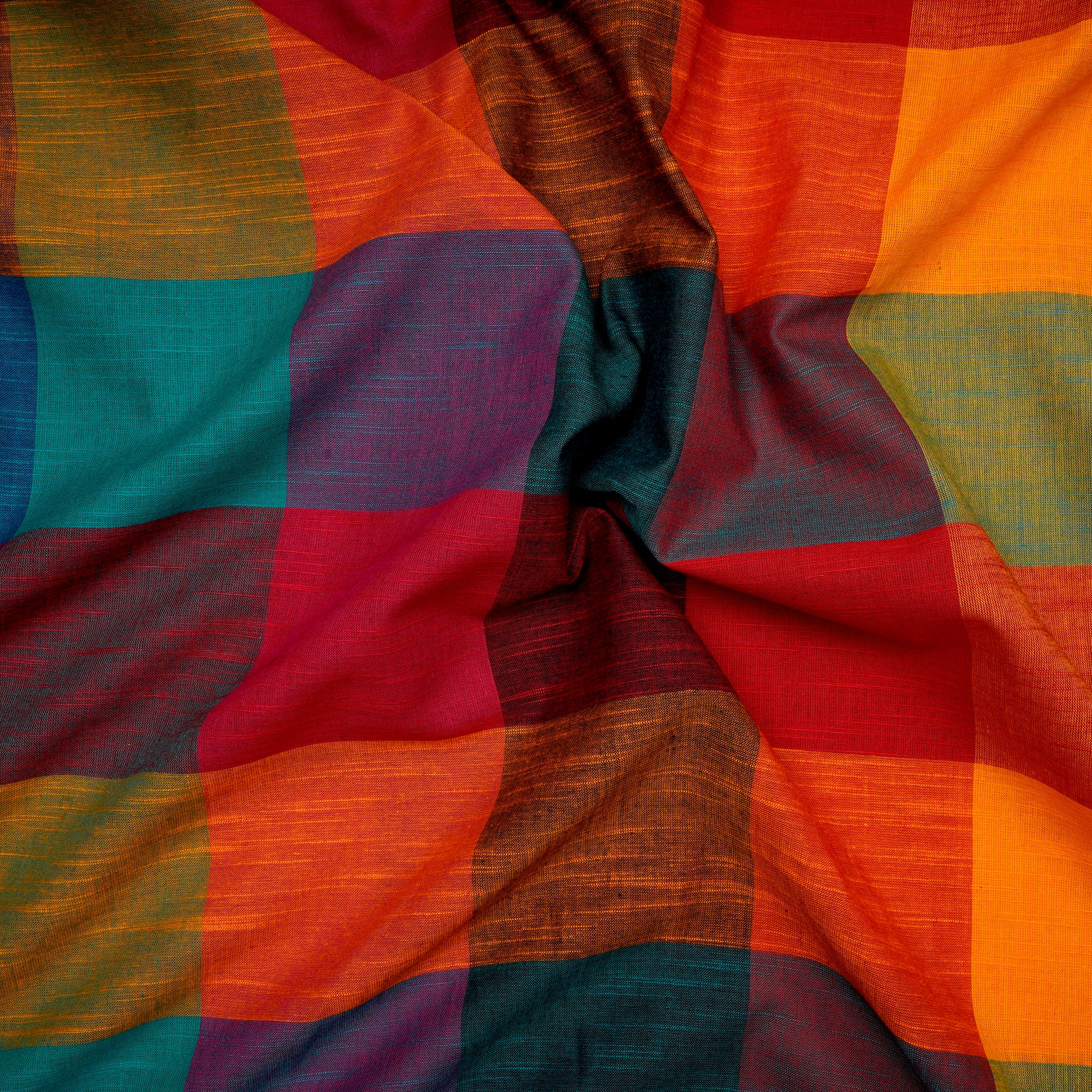 (Pre-Cut 2.00 Mtr)Multi Color Check Pattern Woven Cotton Fabric