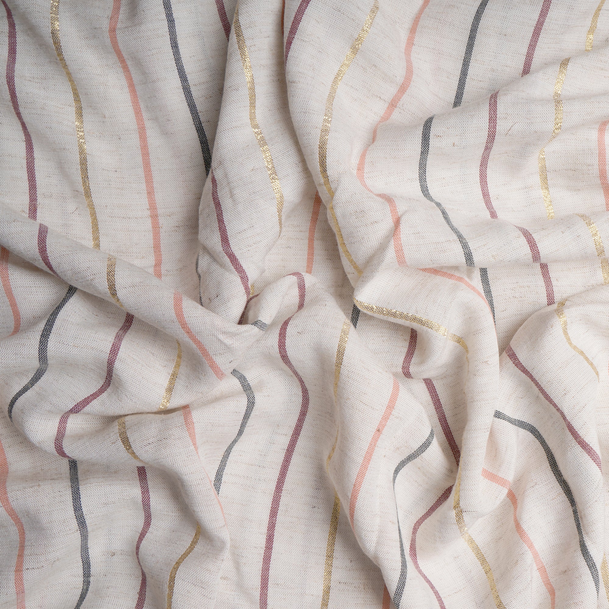 (Pre-Cut 1.30 Mtr)Off White Color Yarn Dyed Striped Rayon Fabric