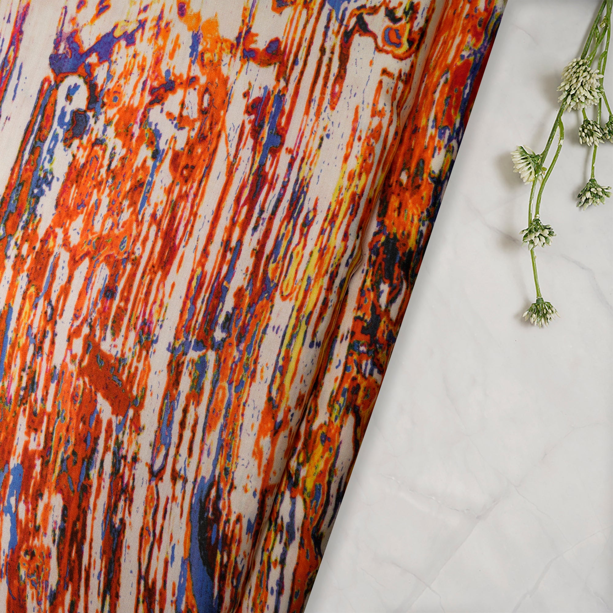 (Pre-Cut 2.50 Mtr)Multi Color Abstract Pattern Digital Print Bemberg Modal Fabric