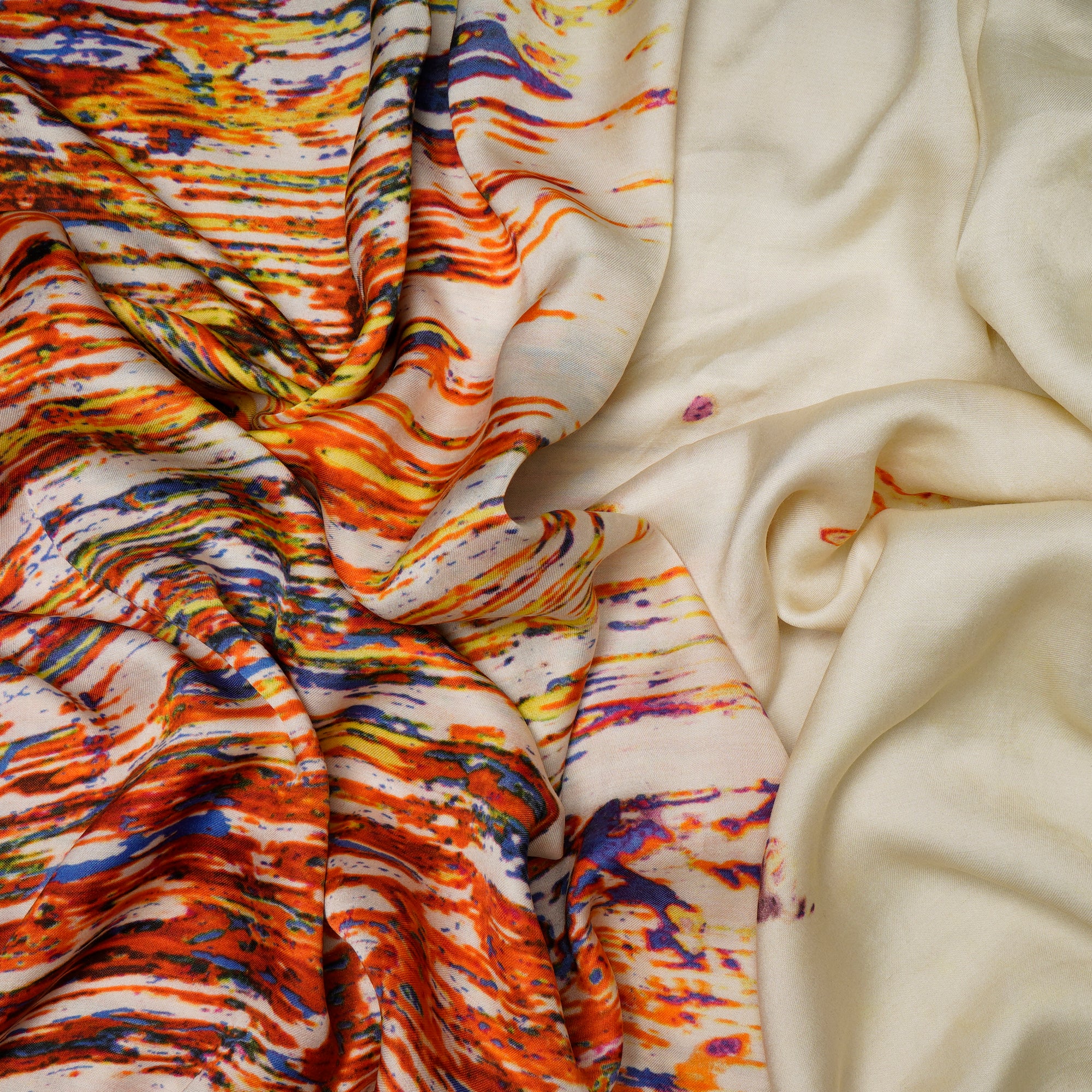 (Pre-Cut 2.50 Mtr)Multi Color Abstract Pattern Digital Print Bemberg Modal Fabric