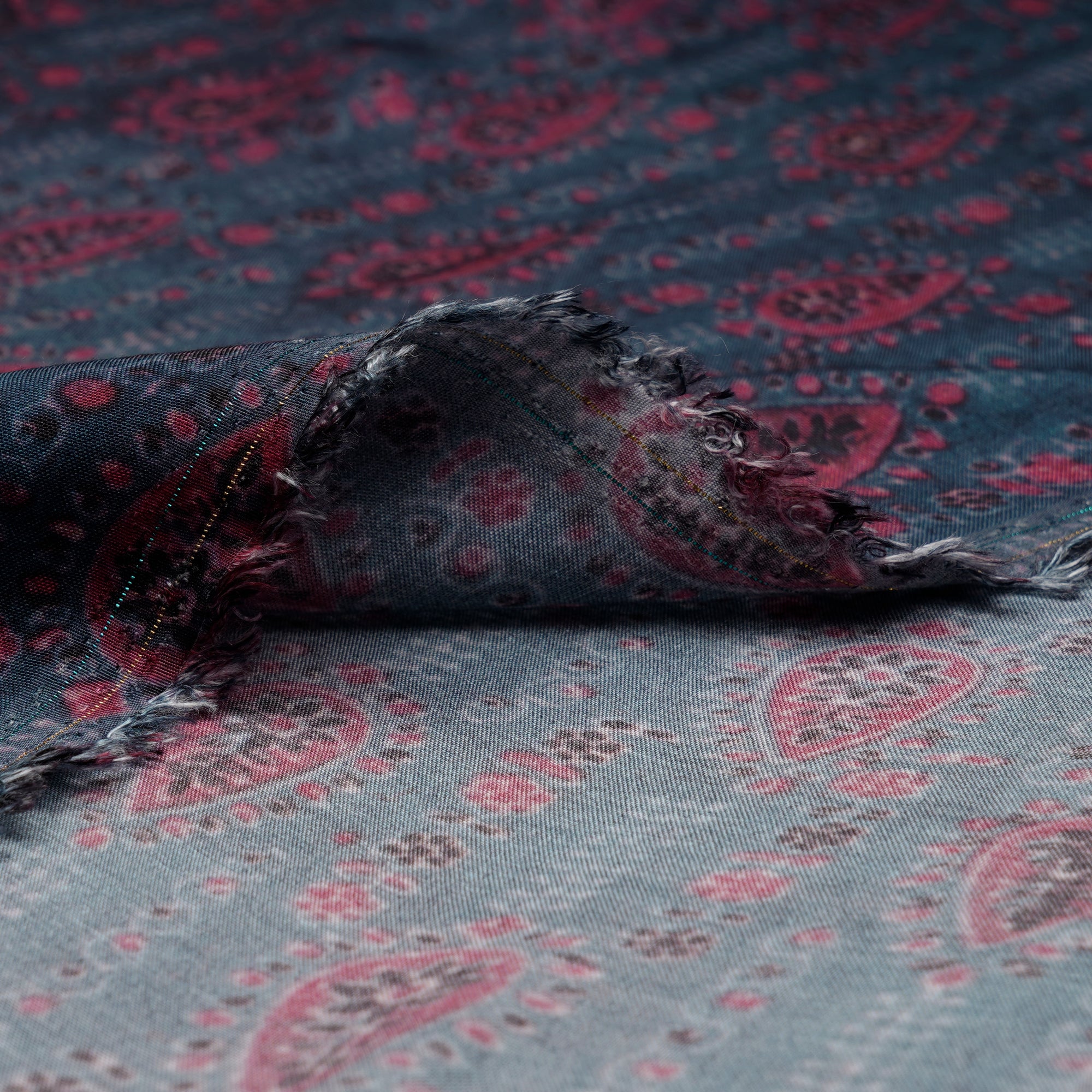 (Pre-Cut 2.00 Mtr)Grey-Pink All Over Pattern Digital Printed Bemberg Muslin Fabric