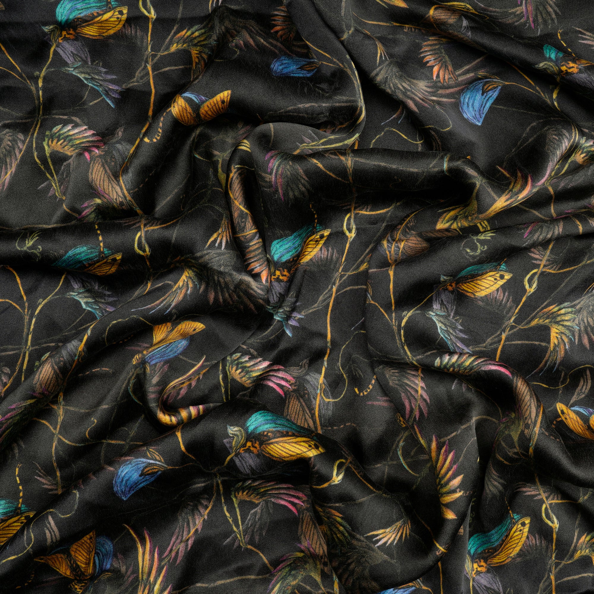 (Pre-Cut 2.50 Mtr)Urban Chic Floral Pattern Digital Print-Satin Silk Fabric