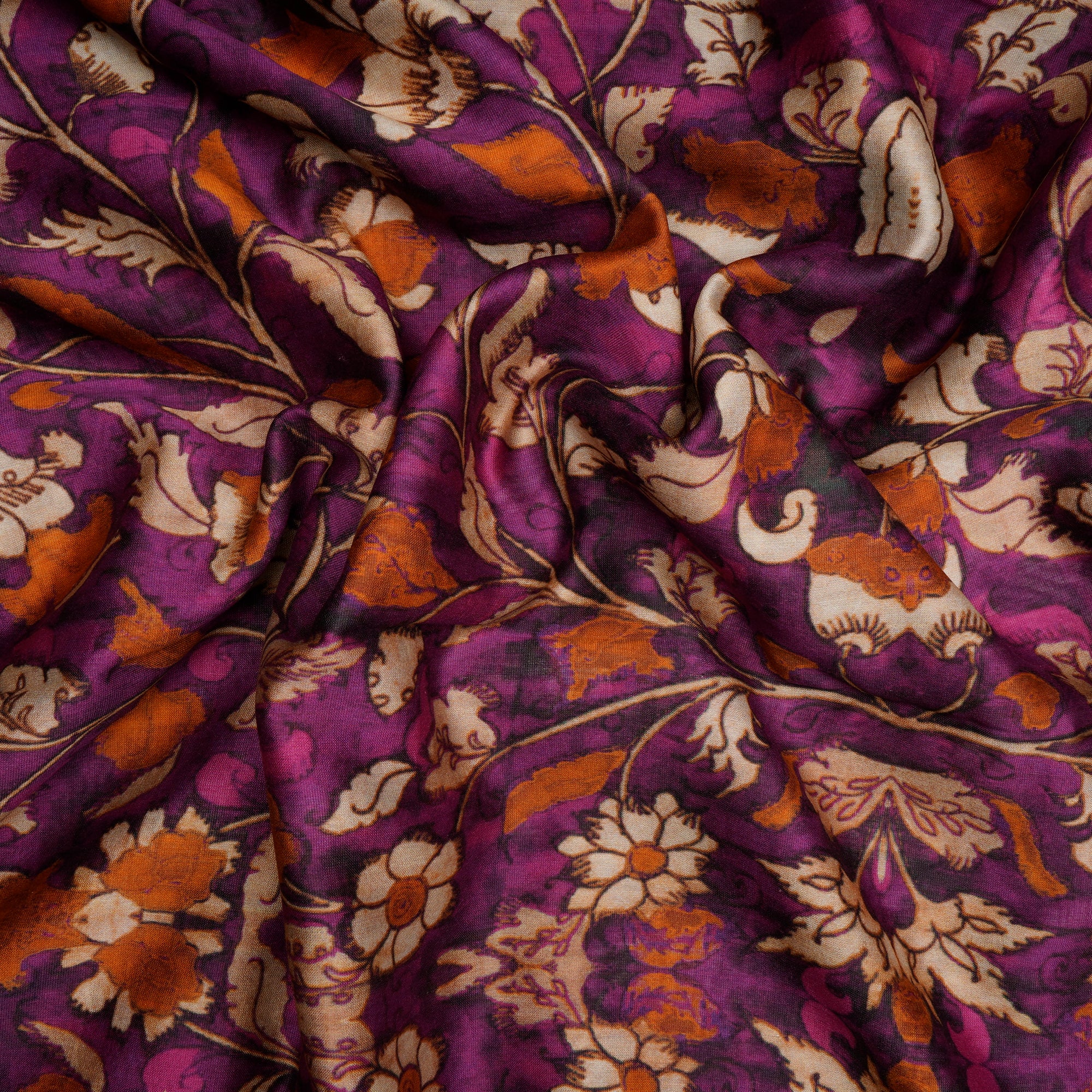 (Pre-Cut 4.60 Mtr)Purple Floral Pattern Digital Print-Chanderi Fabric