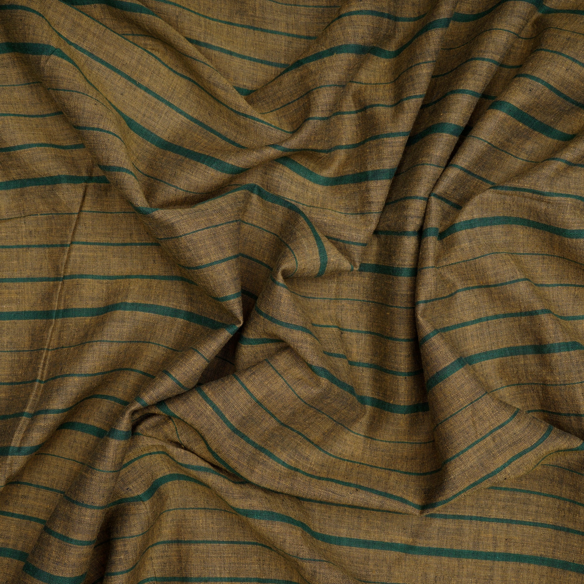 (Pre-Cut 1.05 Mtr)Olive Green Stripe Pattern Woven Muslin Fabric