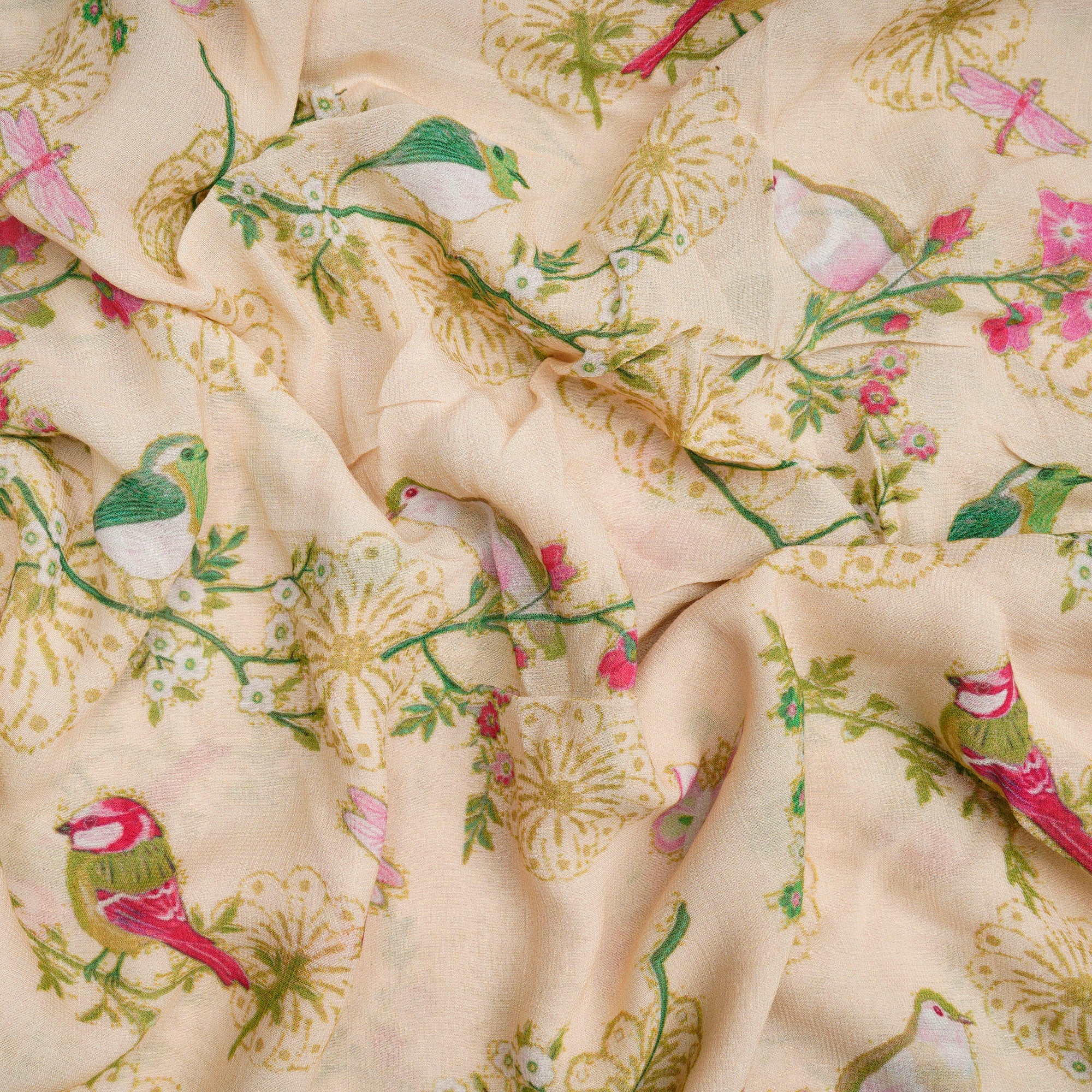 (Pre-Cut 2.70 Mtr)Off-White Floral Pattern Digital Print Viscose Terry Voile