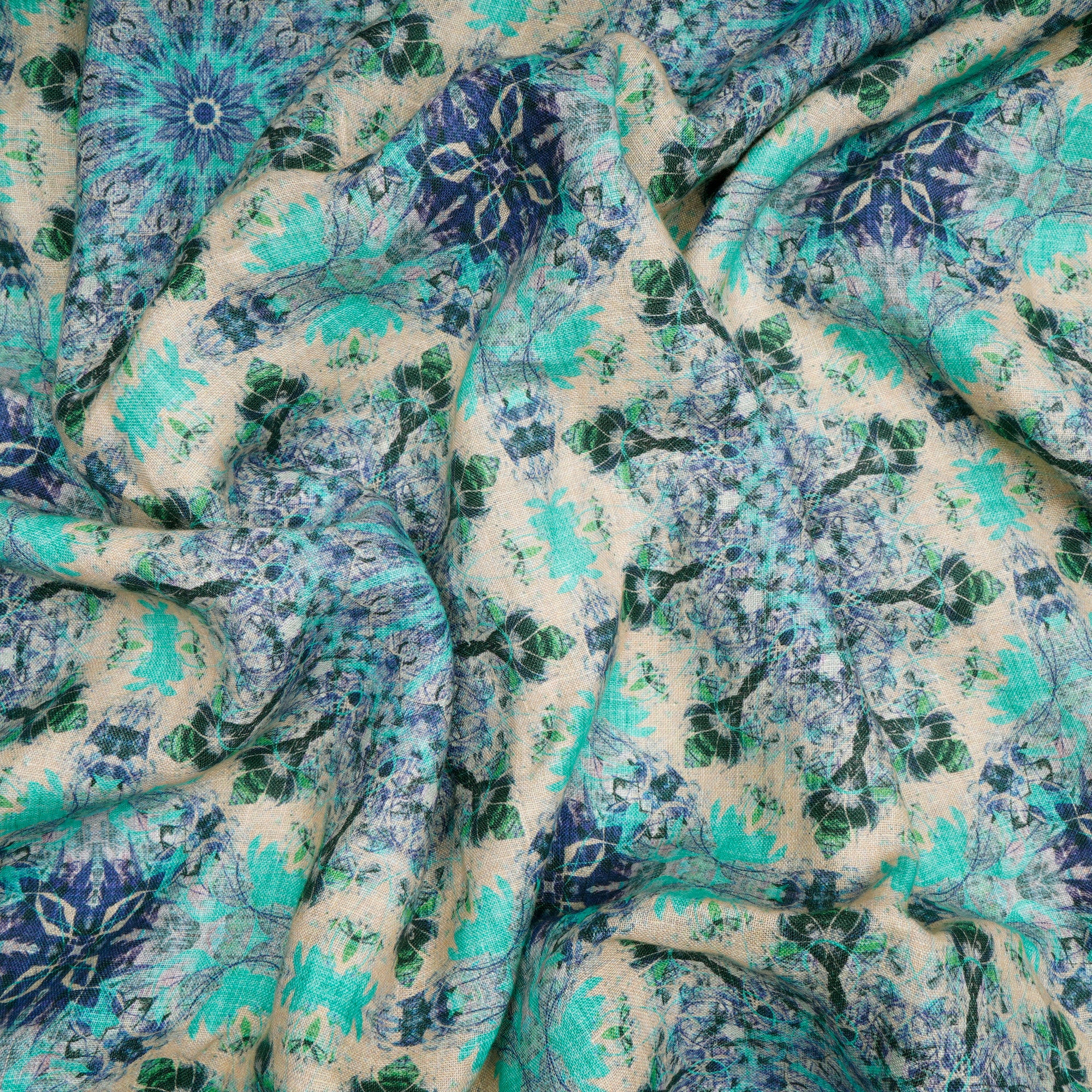 (Pre-Cut 3.10 Mtr)Multi Color Floral Pattern Digital Print-Linen 40 Lee Fabric