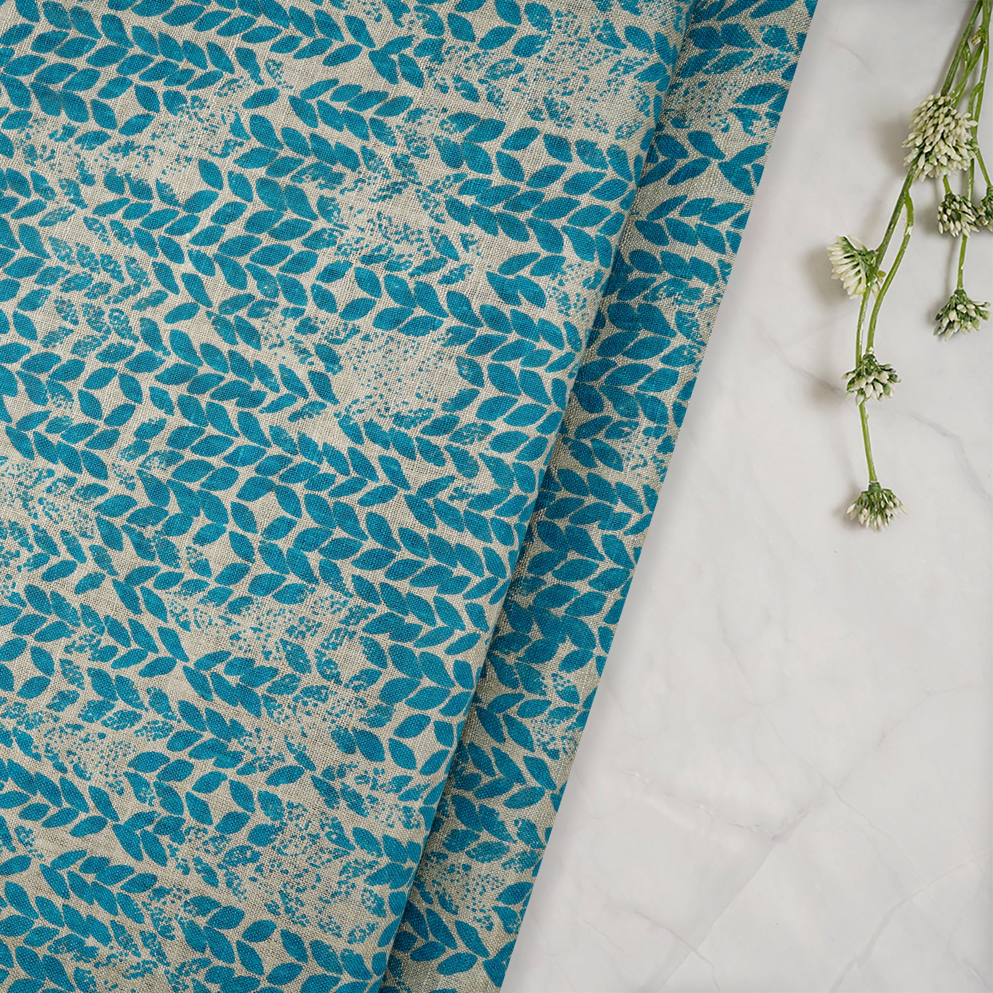 (Pre-Cut 3.40 Mtr)Dark Cyan Color Printed Matka Silk Fabric