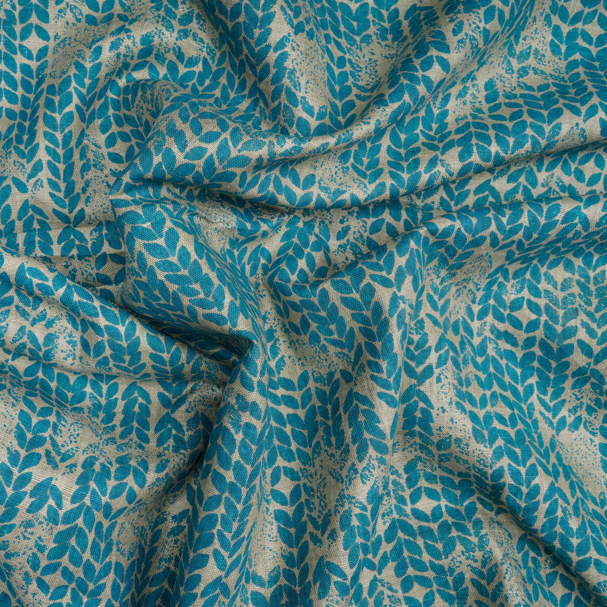 (Pre-Cut 3.40 Mtr)Dark Cyan Color Printed Matka Silk Fabric
