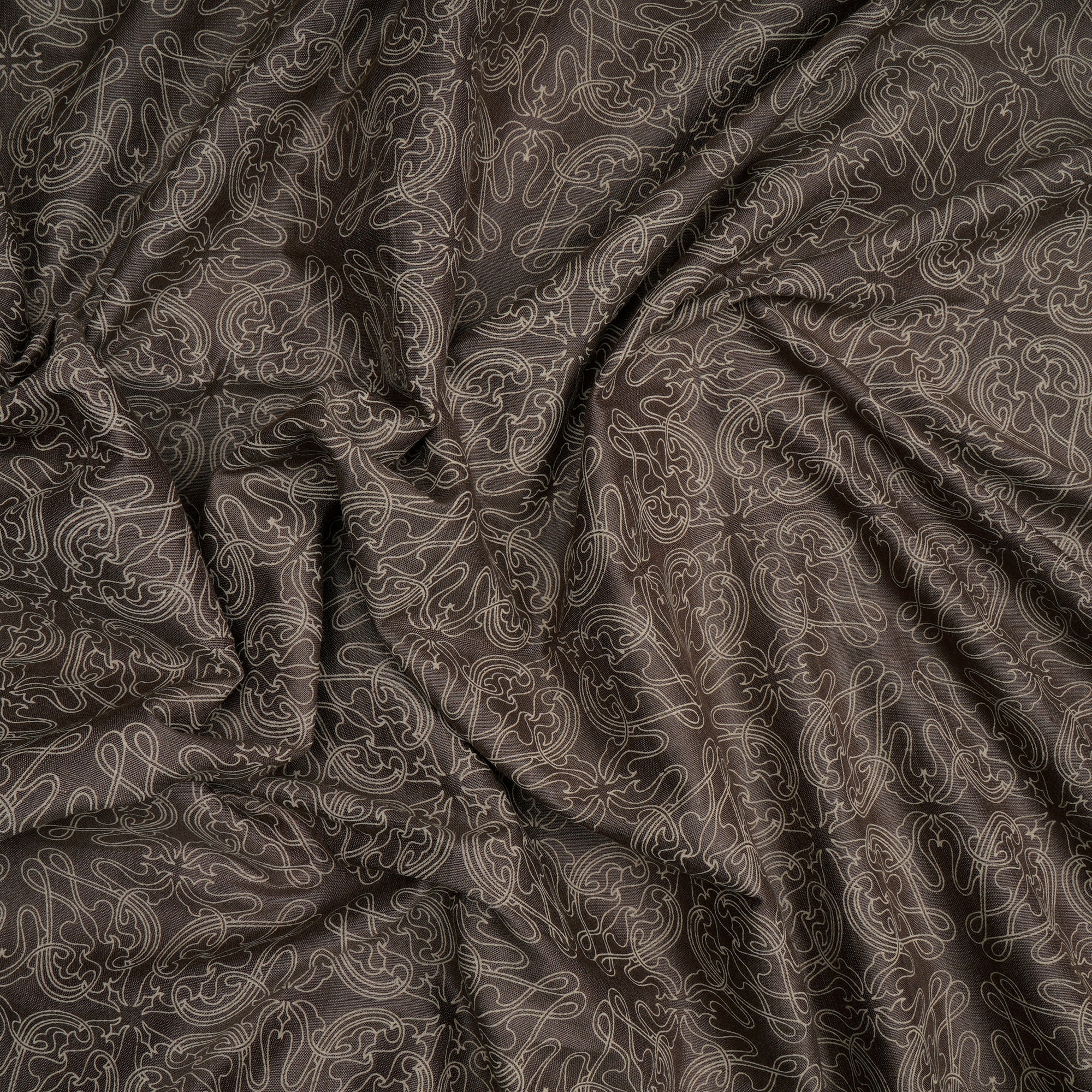 (Pre-Cut 3.50 Mtr)Grey All Over Pattern Screen Printed Natural Silk Fabric