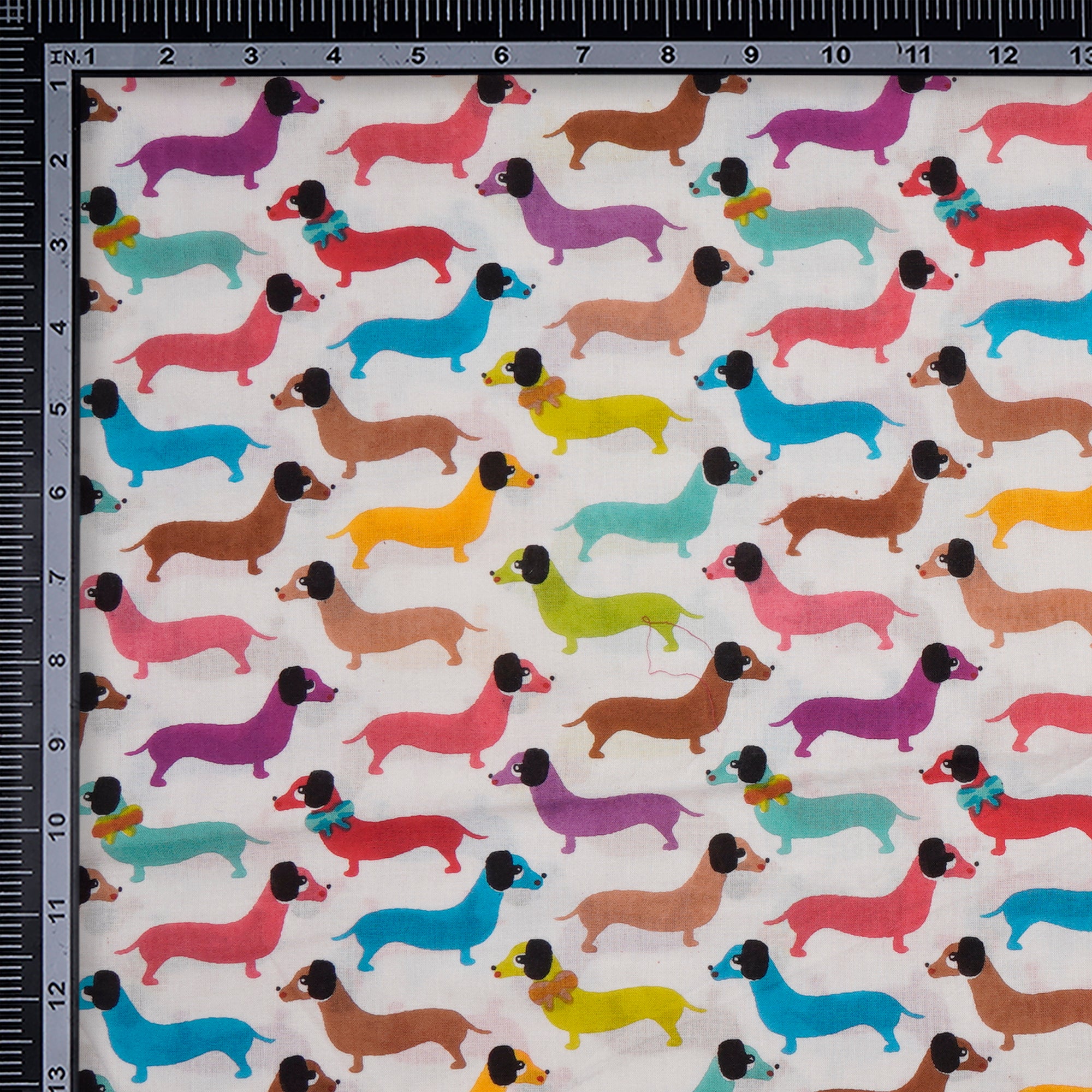 (Pre-Cut 2.90 Mtr)Multi Color Kids Pattern Screen Printed Pure Cotton Fabric