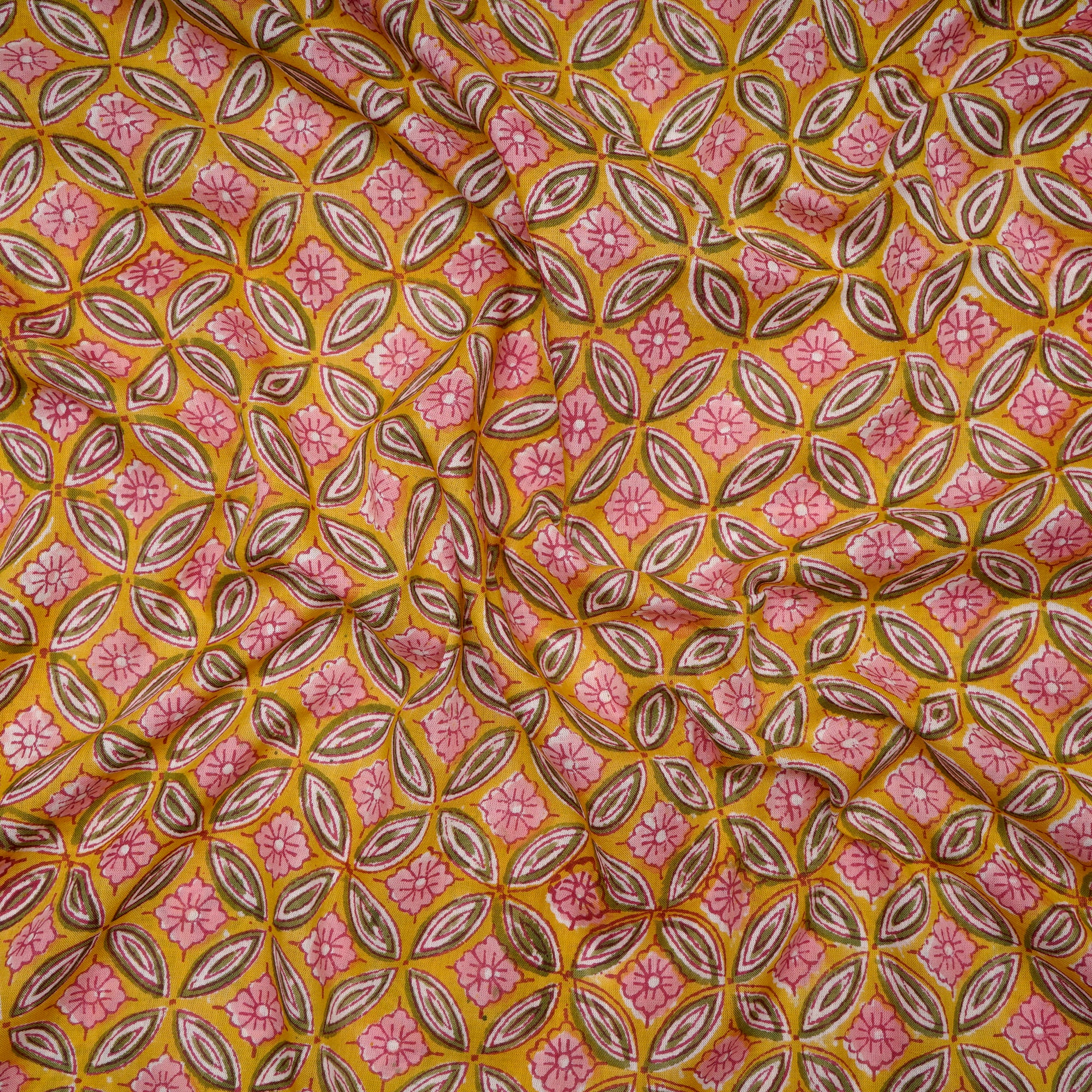(Pre-Cut 0.70 Mtr)Multi Color Geometric Pattern Bagru Hand Block Printed Cotton Fabric.