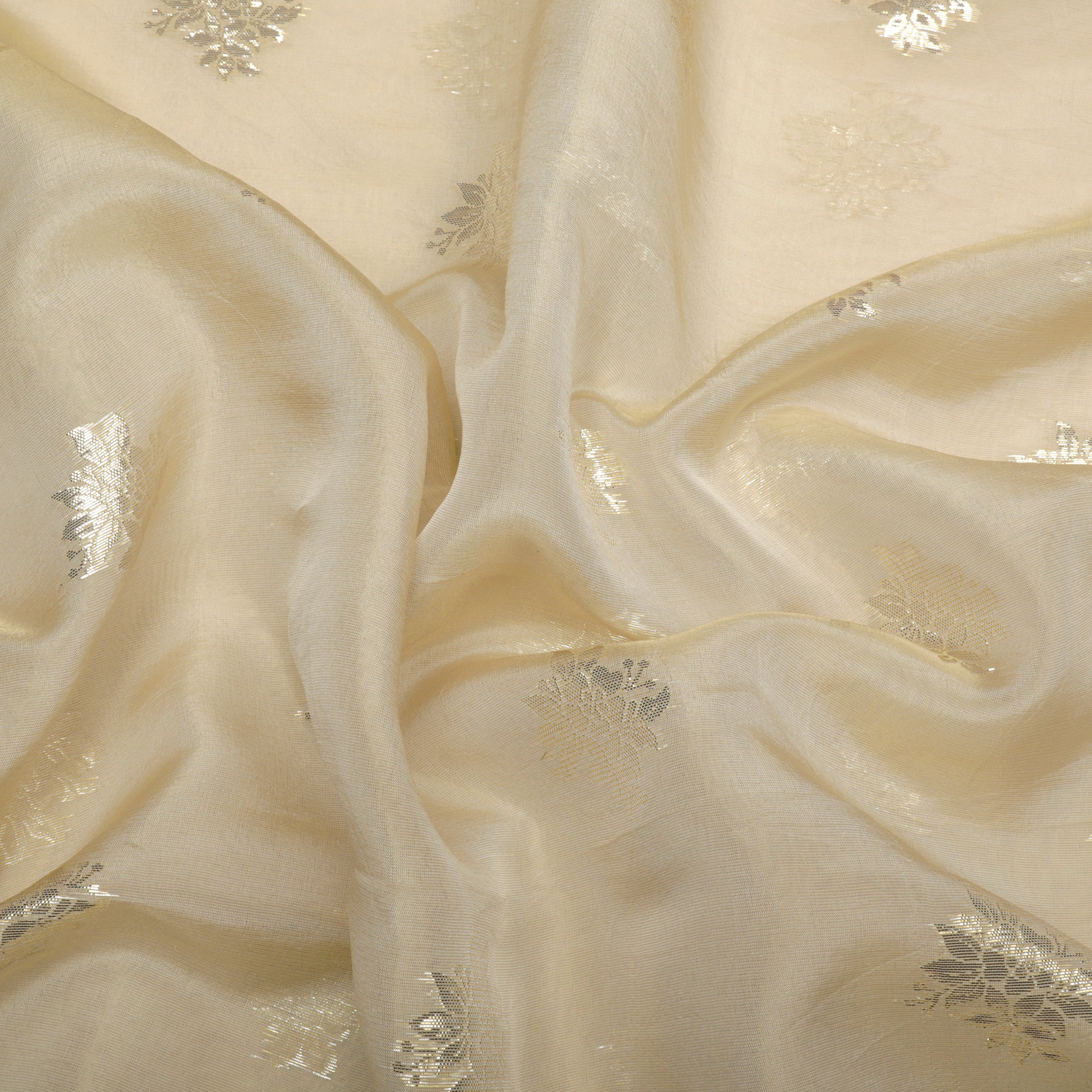 (Pre-Cut 2.25 Mtr)Gold Booti Pattern Dyeable Fancy Viscose Organza Jacquard Tissue Fabric