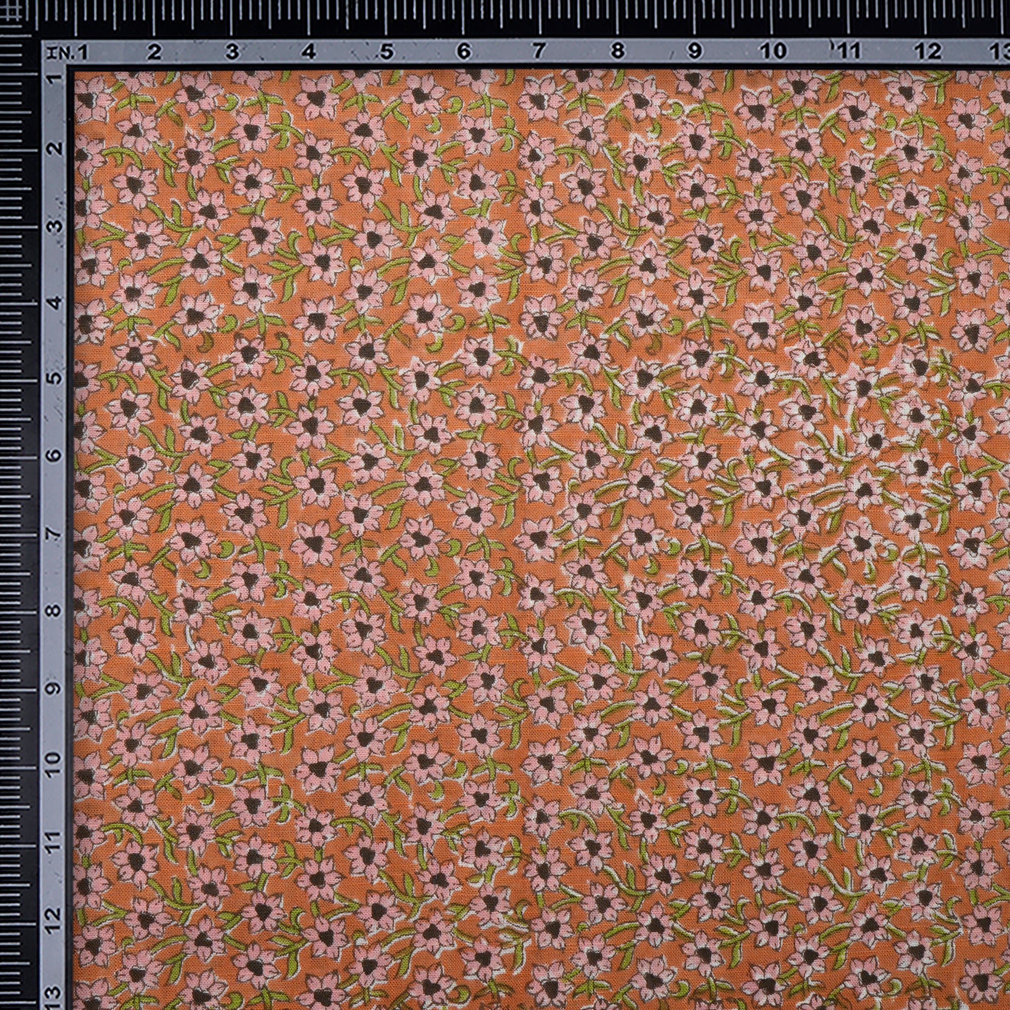 (Pre-Cut 2.50 Mtr)Desert Sun All Over Pattern Hand Block Natural Dye Cotton Slub Fabric