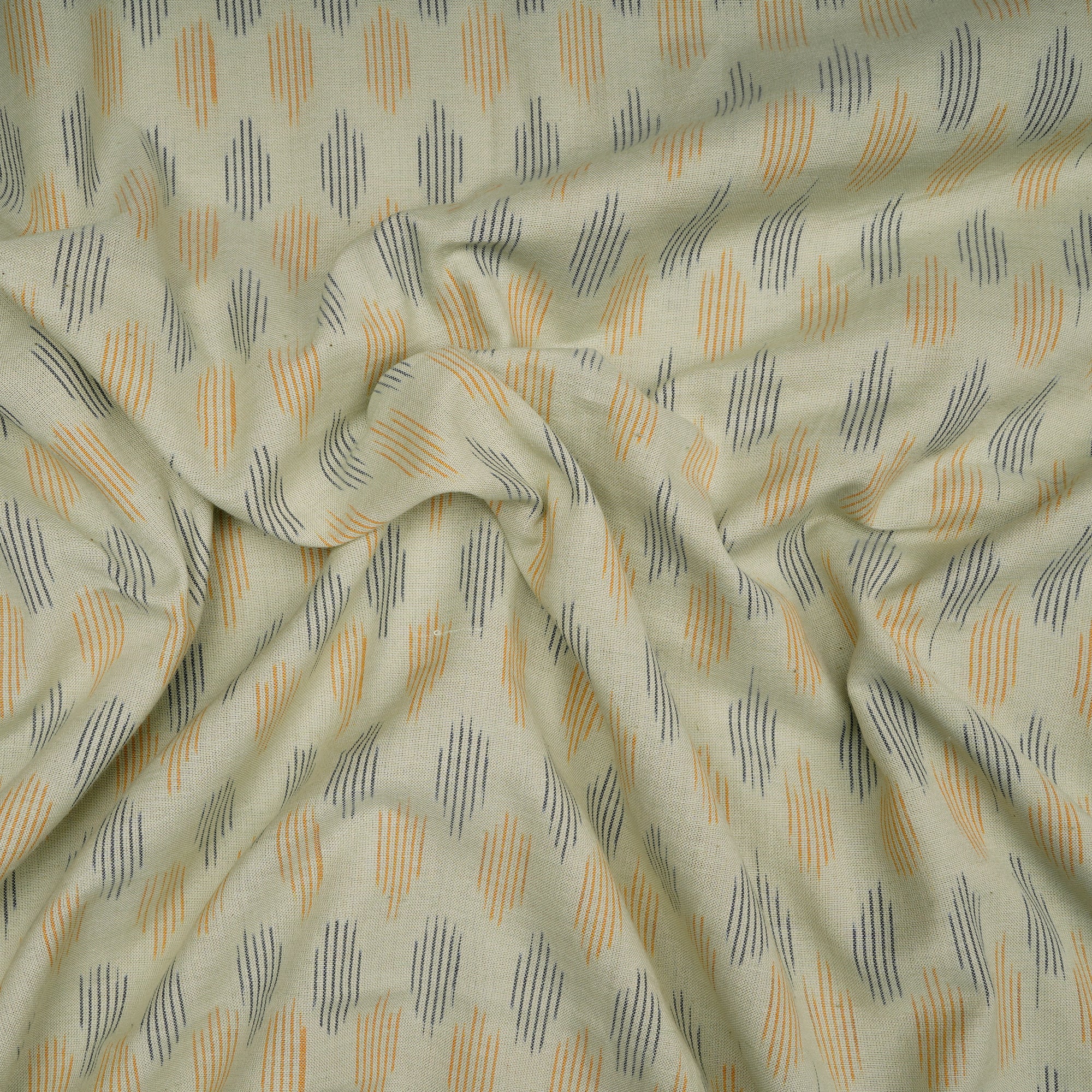 (Pre-Cut 3.50 Mtr)Pastel Green Washed Woven Ikat Cotton Fabric