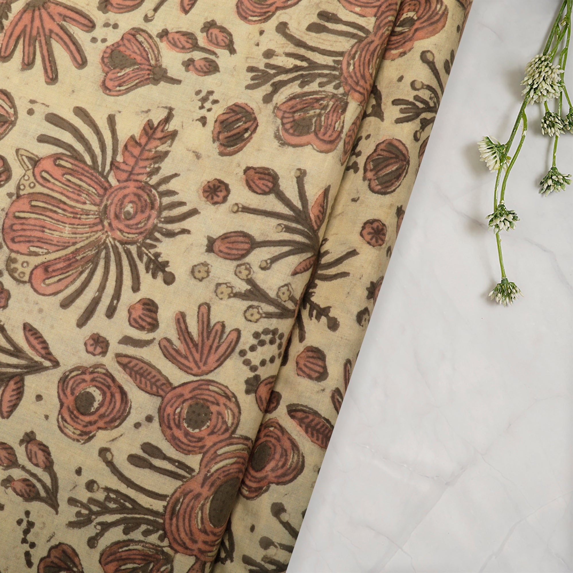 (Pre-Cut 2.00 Mtr)Oceanview Natural Dye Hand Block Ajrak Dabu Printed Cotton Fabric