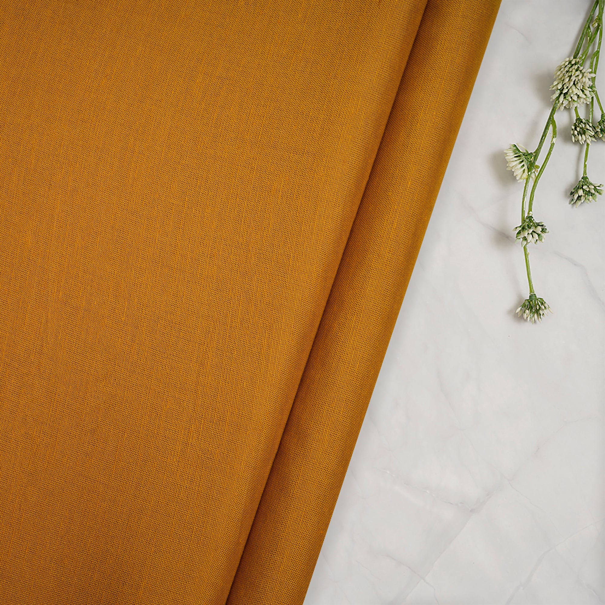 (Pre-Cut 3.00 Mtr)Dark Mustard Piece Dyed Plain Viscose Cotton Fabric