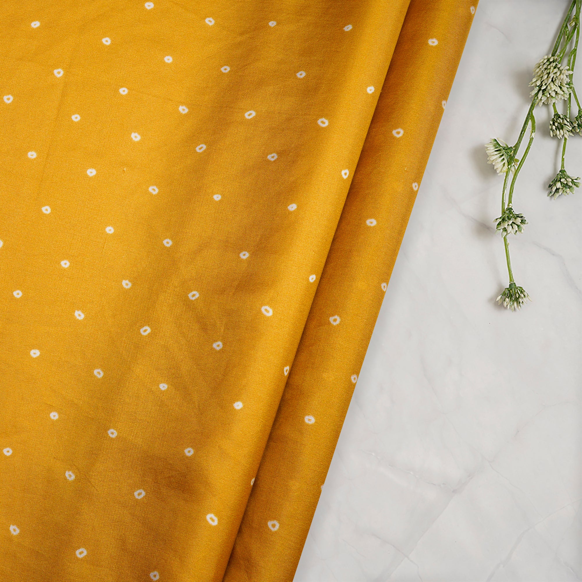 (Pre-Cut 1.80 Mtr)Nugget Gold Booti Pattern Digital Printed Silk Fabric
