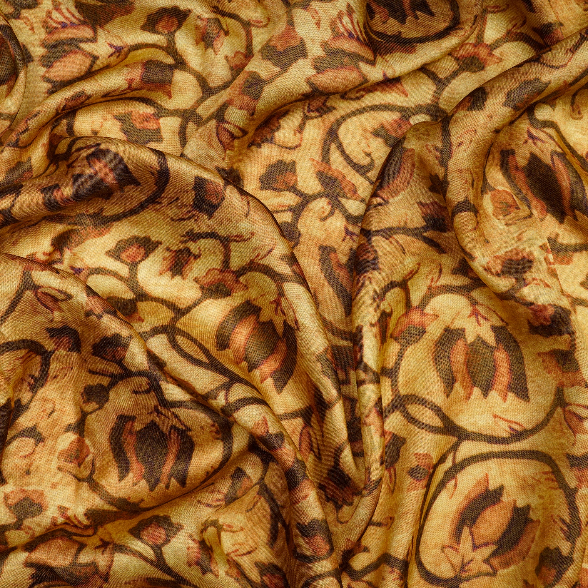 (Pre-Cut 1.10 Mtr)Ceylon Yellow Floral Pattern Digital Print Bemberg Modal Fabric