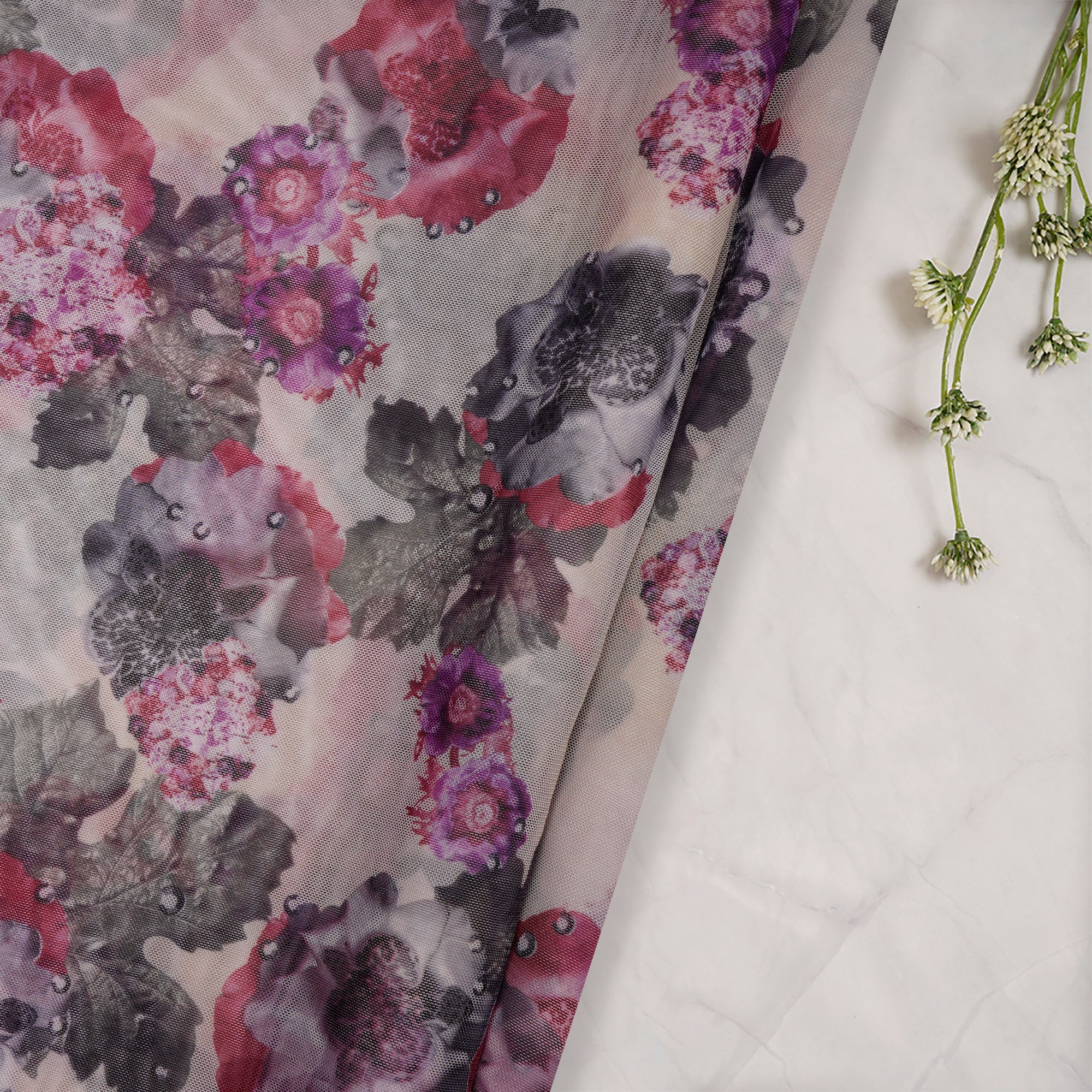 (Pre-Cut 4.60 Mtr)Multi Color Floral Pattern Digital Print Nylon Fabric