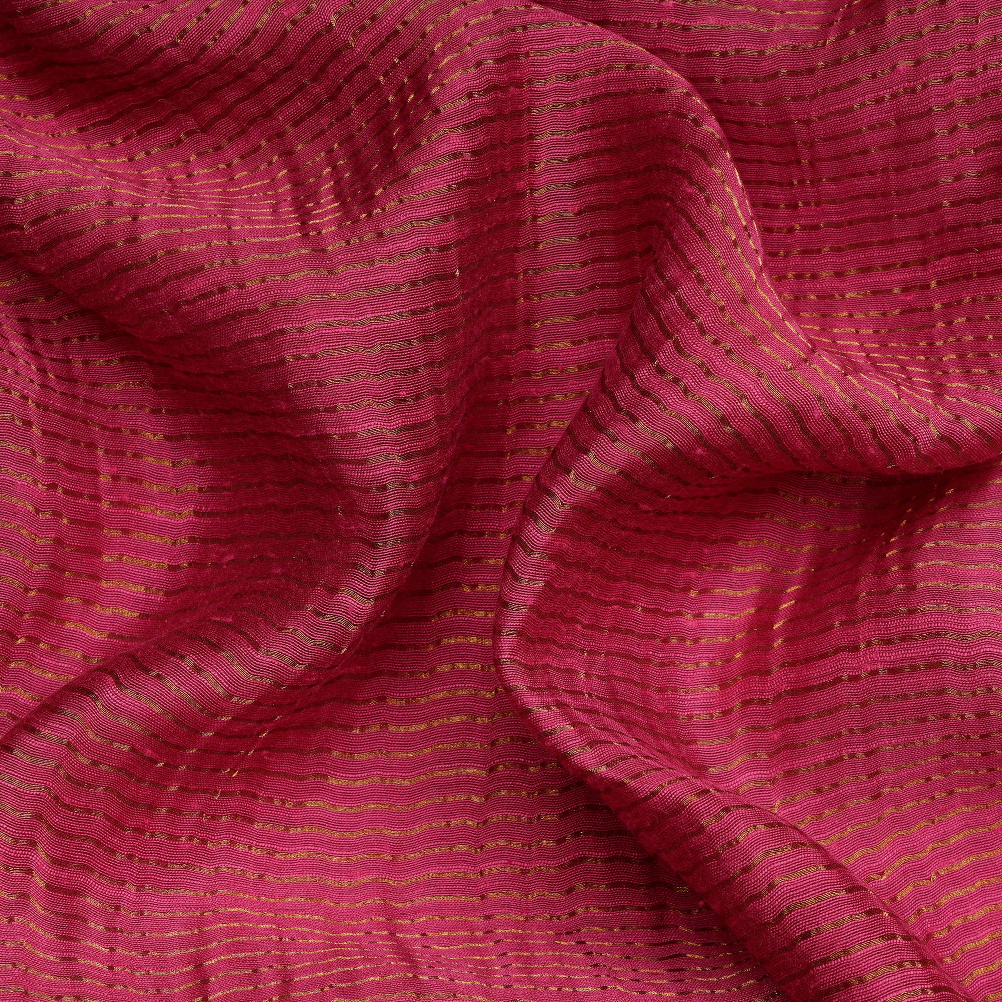 (Pre-Cut 2.60 Mtr)Fuchsia Stripe Pattern Fancy Chanderi Fabric