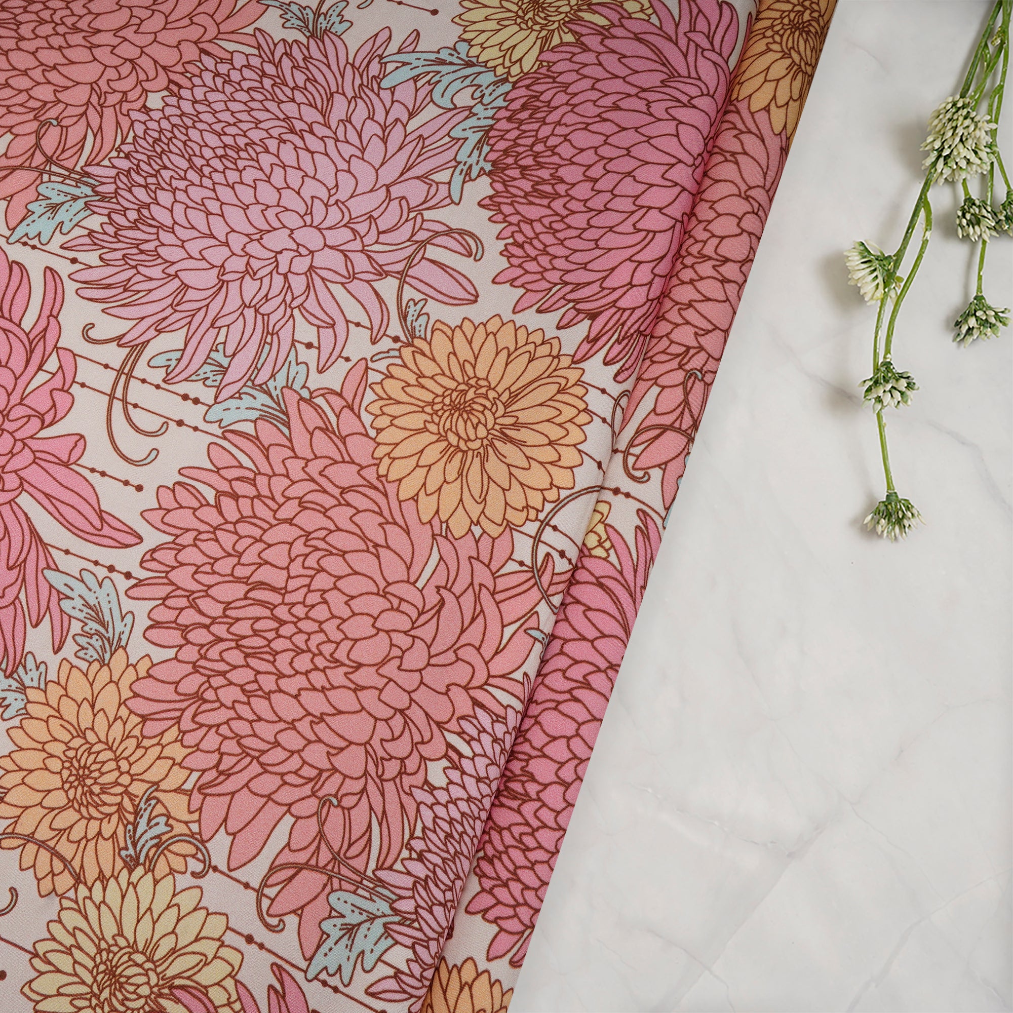 (Pre-Cut 1.00 Mtr)Multi Color Floral Pattern Digital Printed Bemberg Fabric