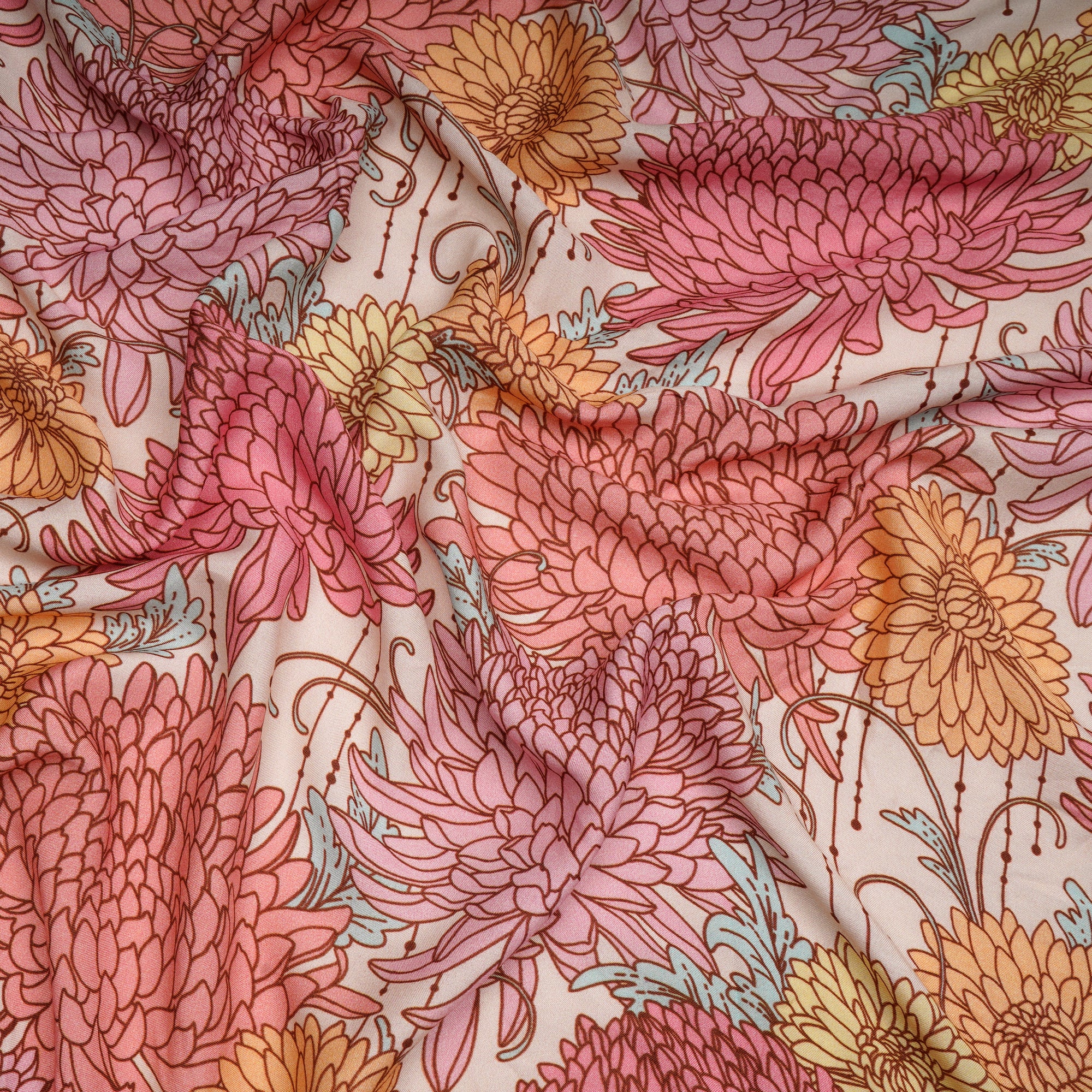 (Pre-Cut 1.00 Mtr)Multi Color Floral Pattern Digital Printed Bemberg Fabric