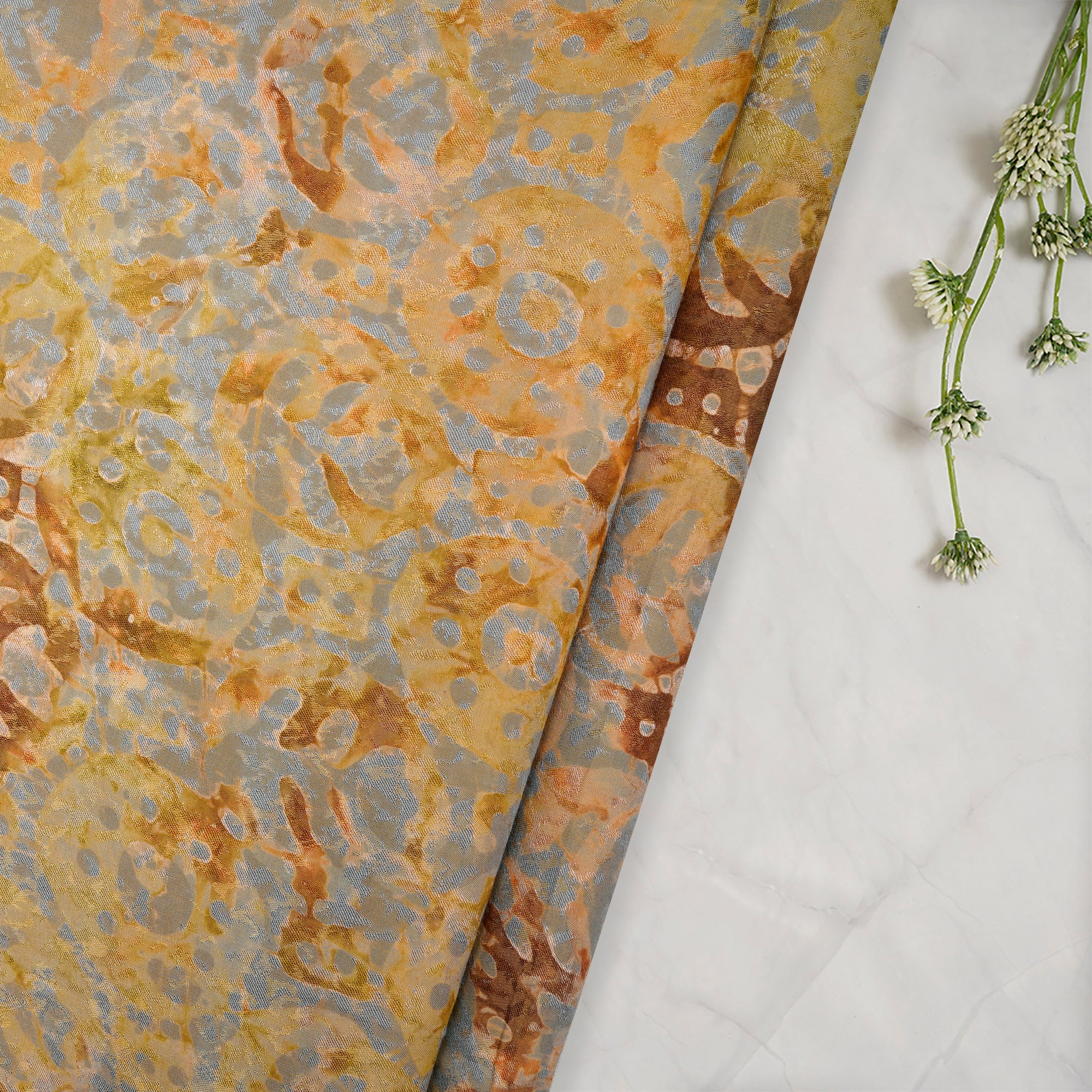 (Pre-Cut 0.60 Mtr)Beige Batik Pattern Screen Printed Modal Fabric