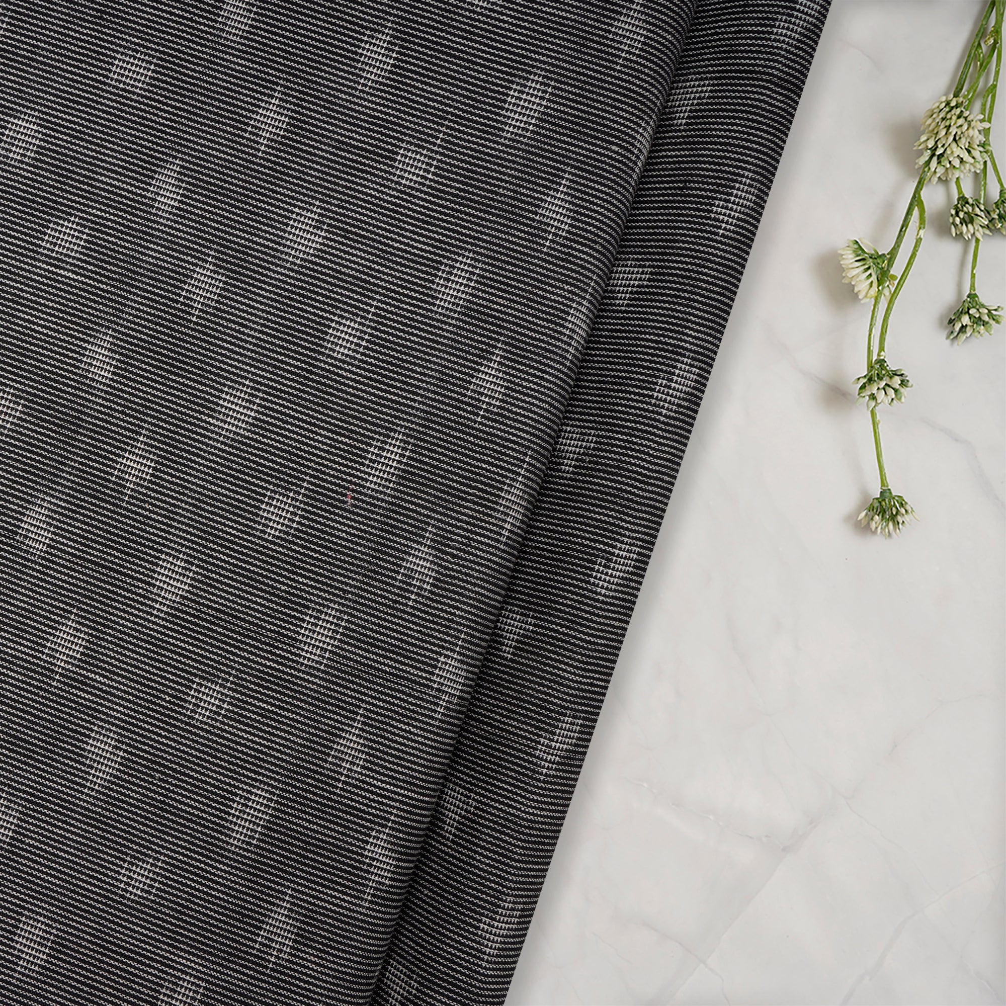 (Pre-Cut 4.15 Mtr) Black-Red Washed Woven Ikat Cotton Fabric