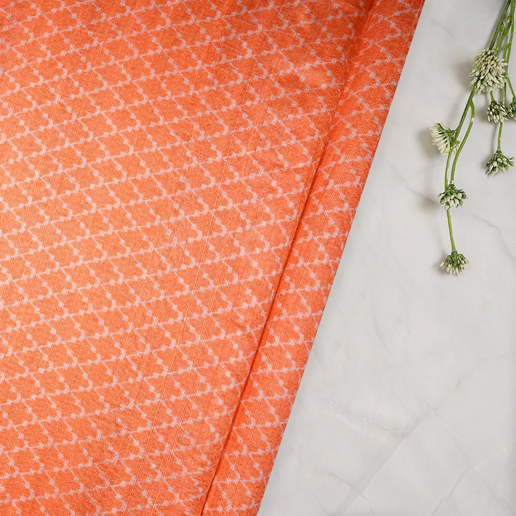 (Pre-Cut 1.95 Mtr) Nectarine Digital Printed Dupion Silk Fabric