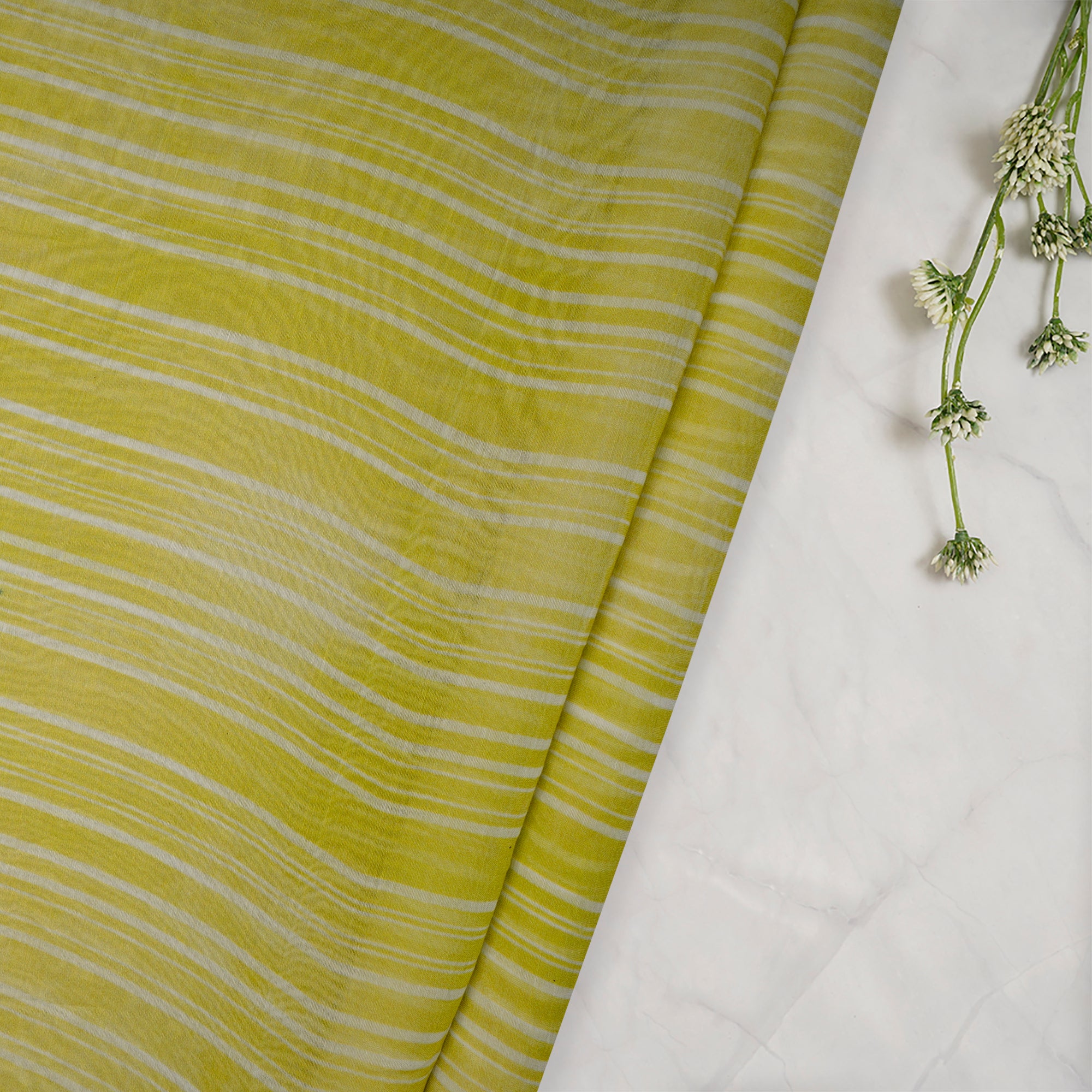 (Pre-Cut 1.80 Mtr)Green Stripe Pattern Digital Print Chanderi Fabric