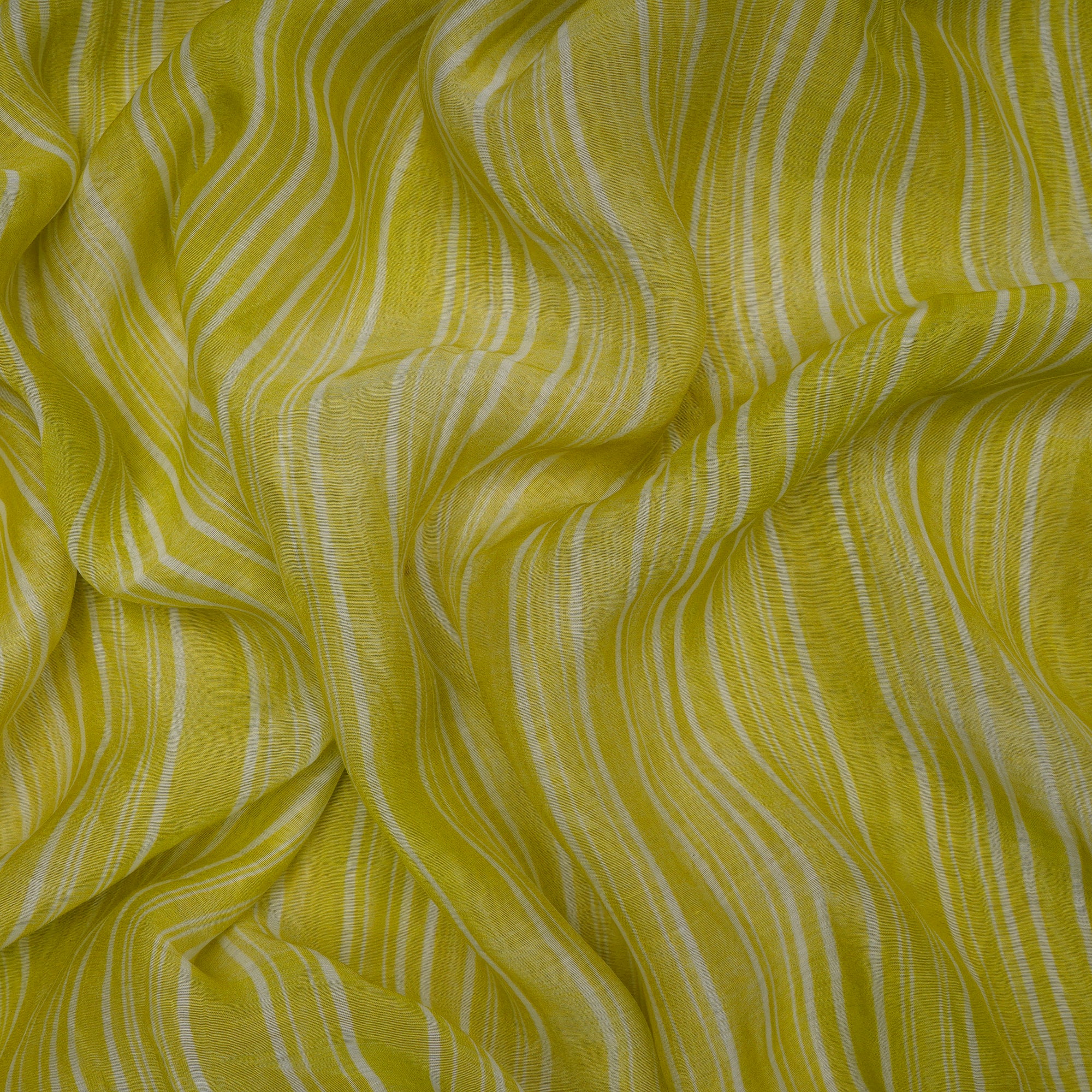 (Pre-Cut 1.80 Mtr)Green Stripe Pattern Digital Print Chanderi Fabric