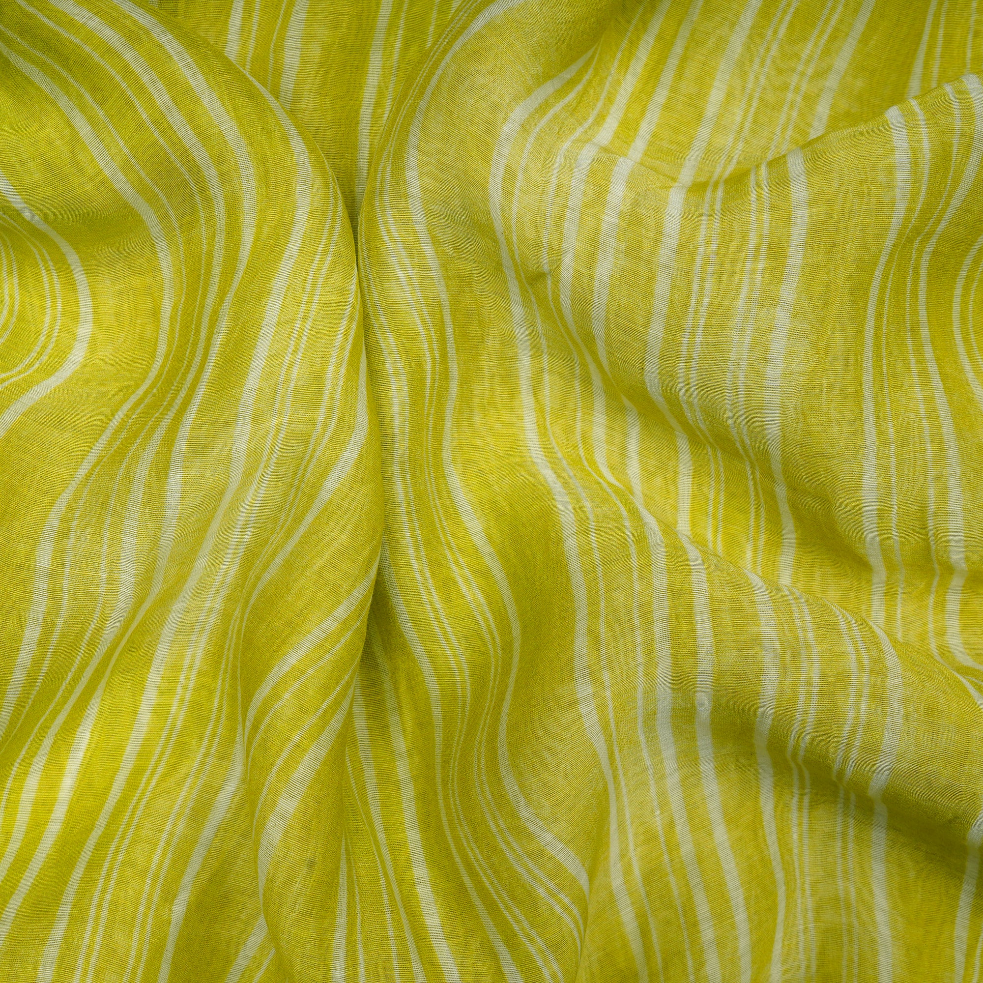 (Pre-Cut 2.50 Mtr)Green Stripe Pattern Digital Print Chanderi Fabric