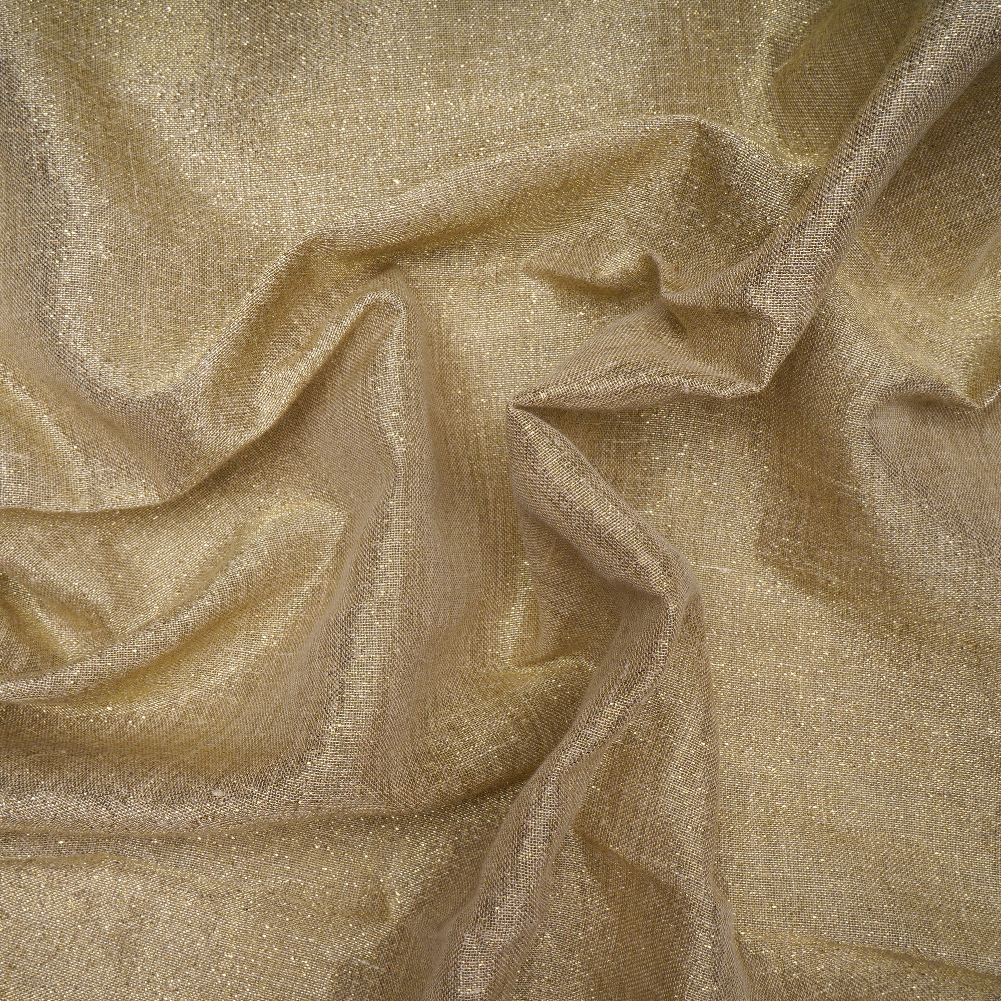 (Pre-Cut 2.00 Mtr)Golden Natural Premium Metallic Linen Fabric