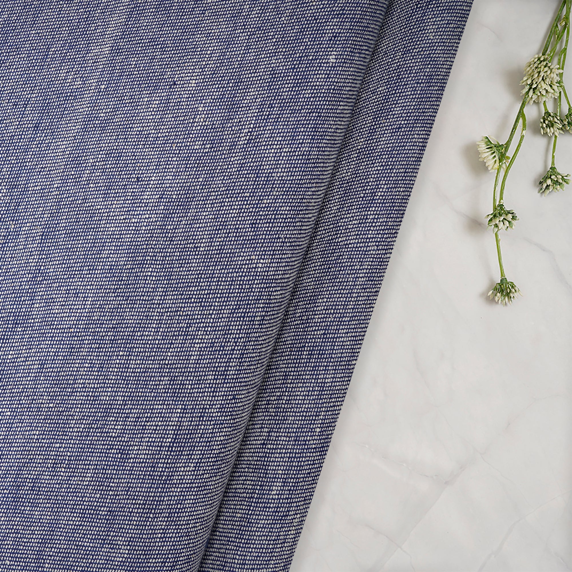 (Pre-Cut 2.40 Mtr)Blue Handspun Handwoven Cotton Denim Fabric