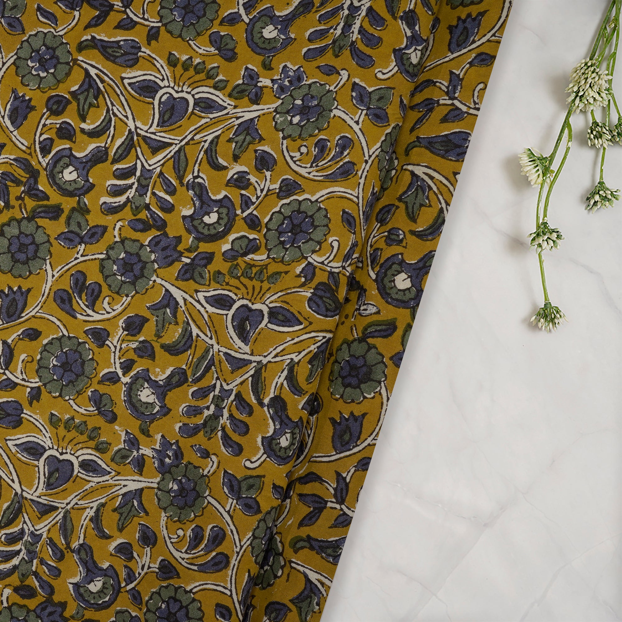 (Pre-Cut 2.00 Mtr)Honey Natural Dye Hand Block Printed Viscose Cotton Fabric