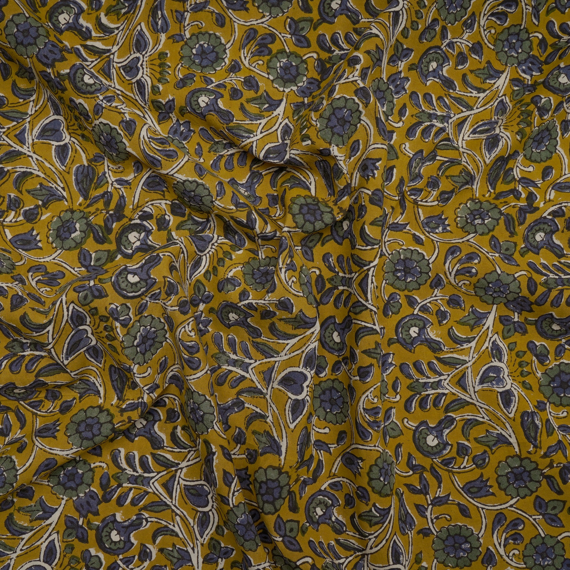 (Pre-Cut 2.00 Mtr)Honey Natural Dye Hand Block Printed Viscose Cotton Fabric