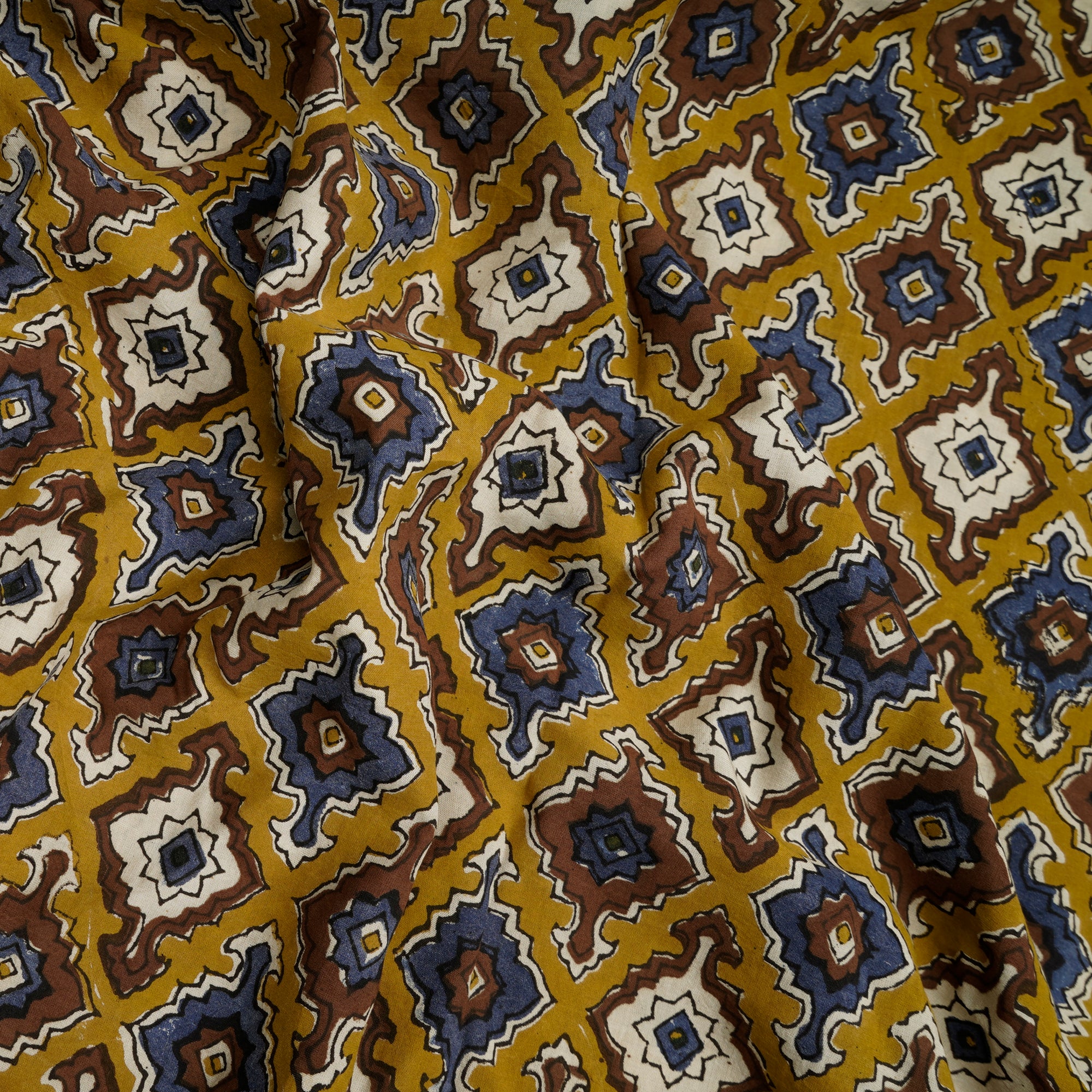 (Pre-Cut 2.00 Mtr)Harvest Gold Natural Dye Hand Block Printed Viscose Cotton Fabric