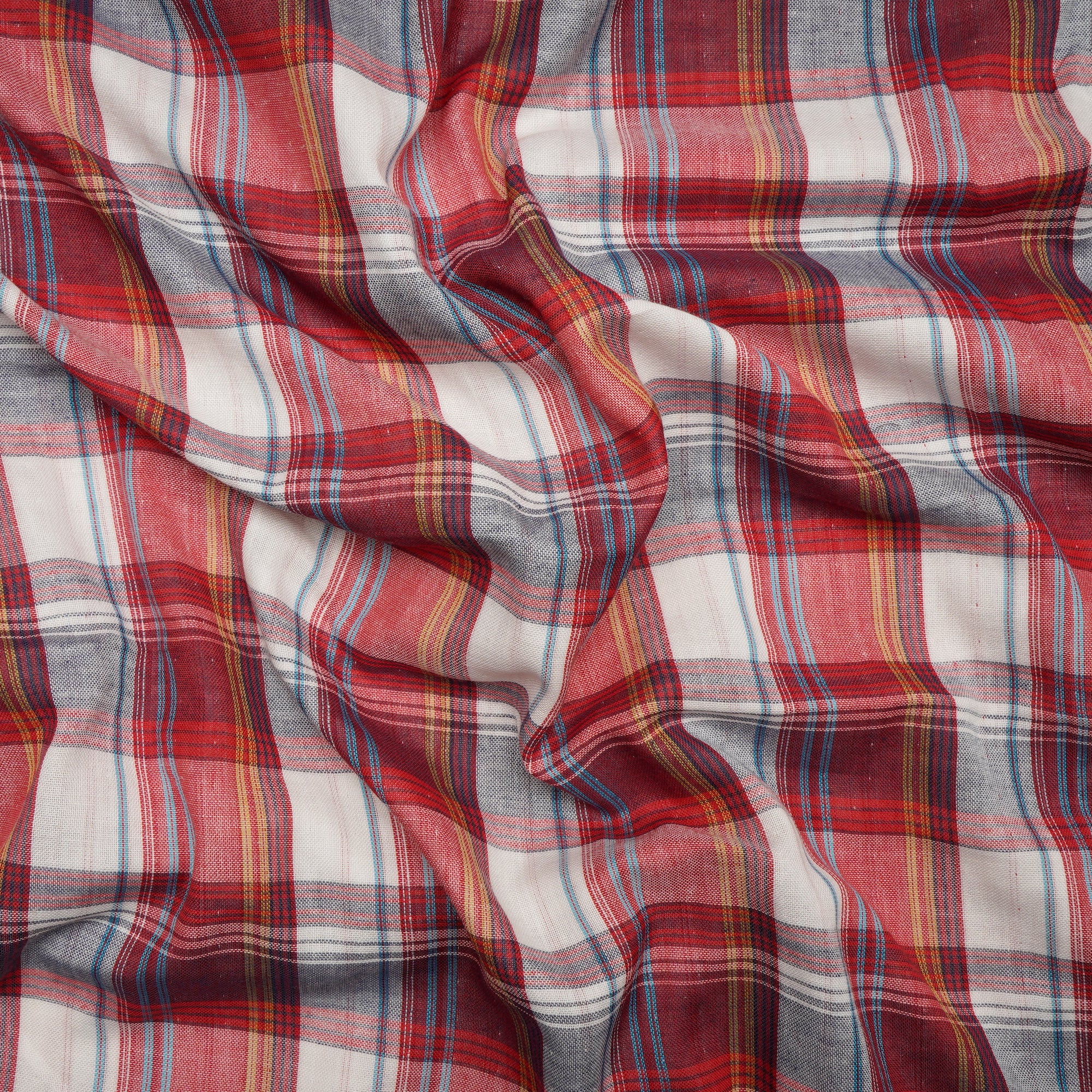 (Pre-Cut 2.00 Mtr)Multi Color Check Pattern Loom Textured South Cotton Double Cloth Fabric