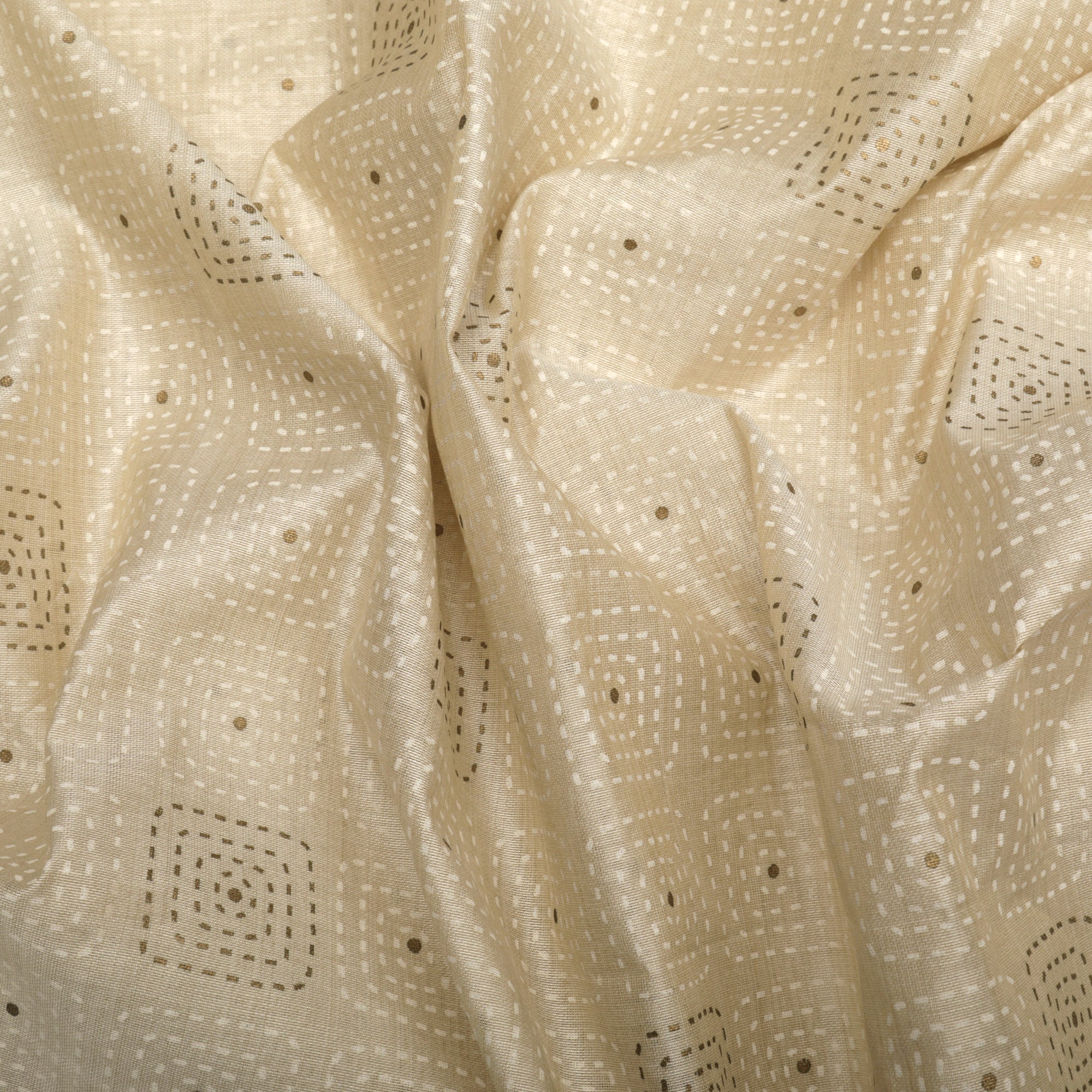 (Pre-Cut 2.50 Mtr)Beige Geometric Pattern Printed Poly Viscose Fabric